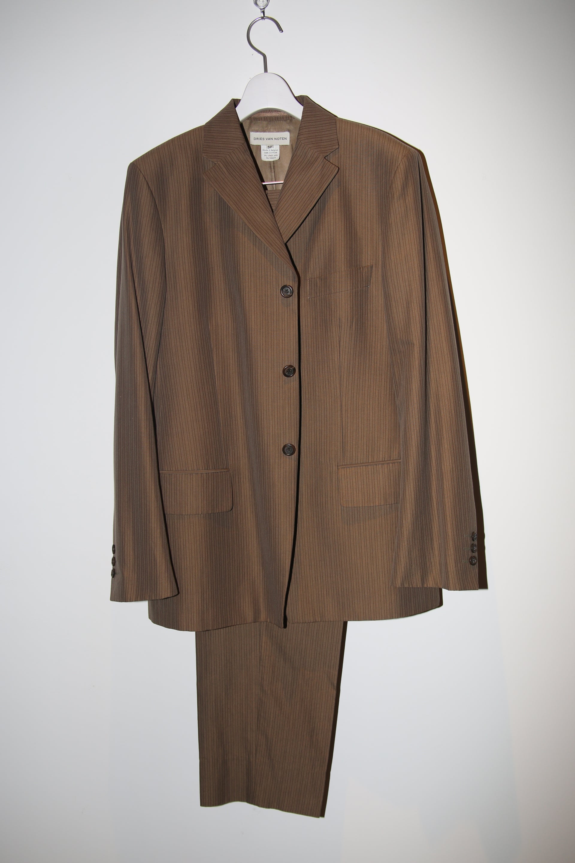 1990 DRIES VAN NOTEN / COTTON TAILORED SUIT IN MOCA BROWN : SIZE50