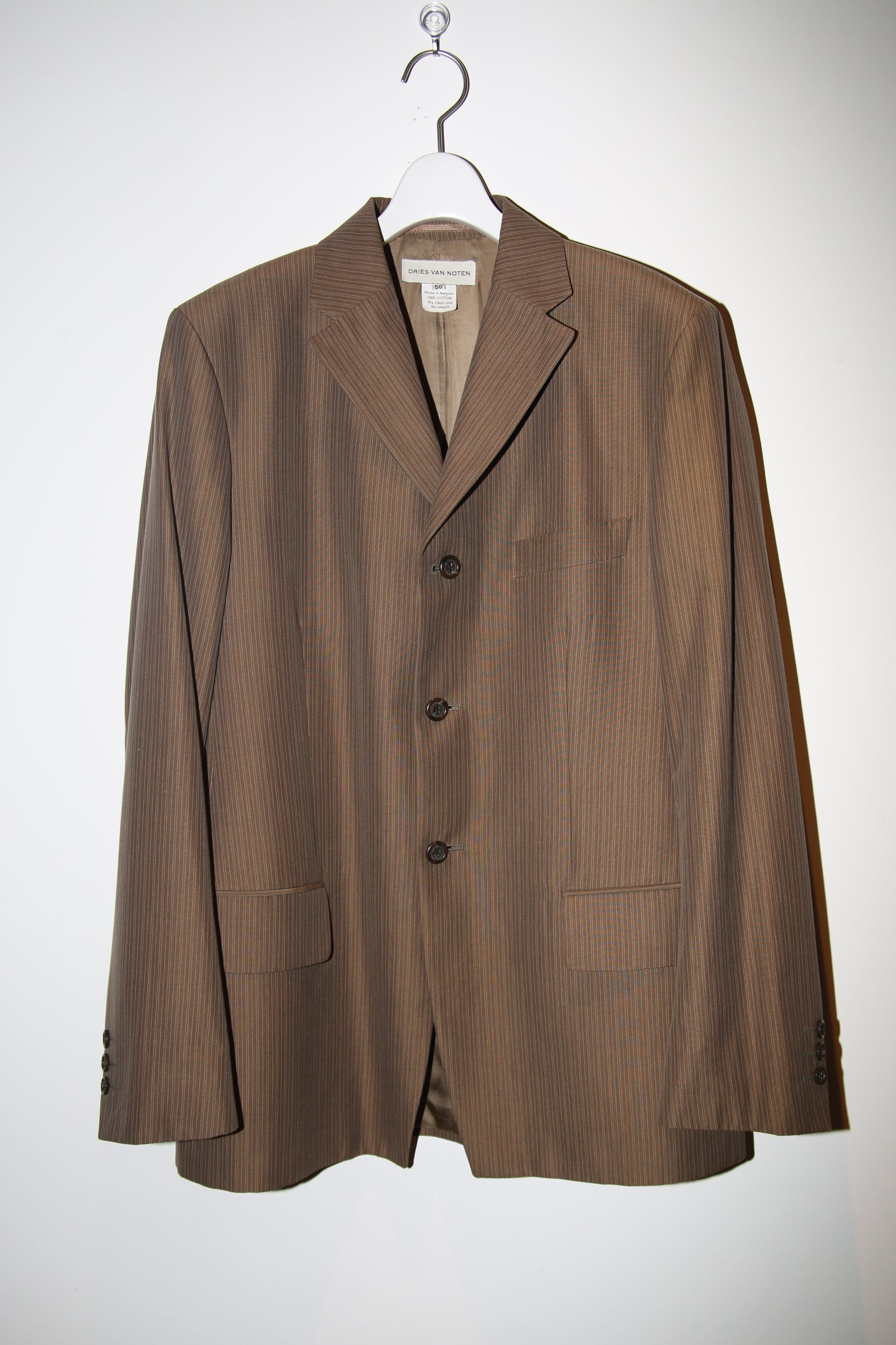 1990 DRIES VAN NOTEN / COTTON TAILORED SUIT IN MOCA BROWN : SIZE50
