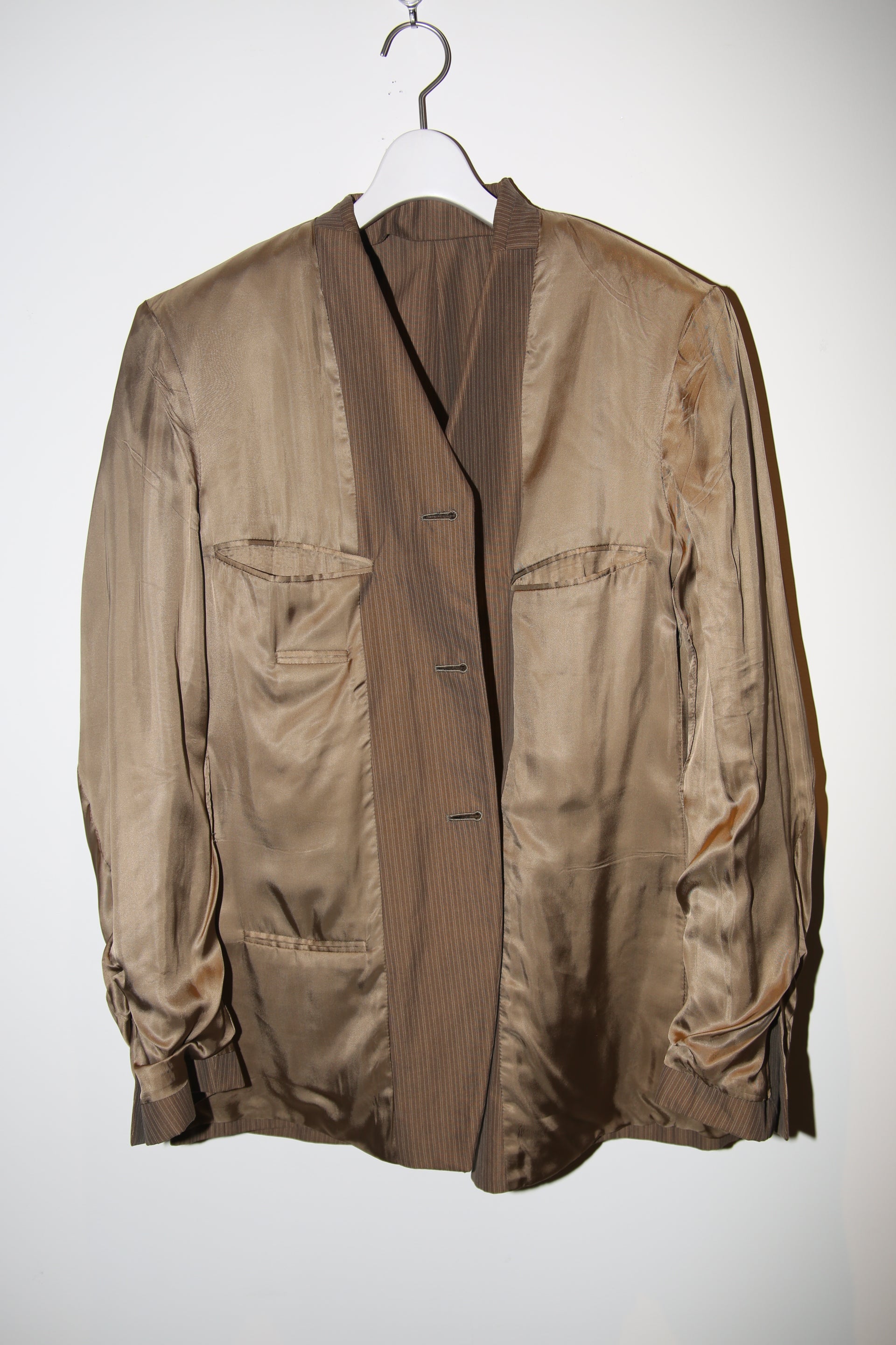 1990 DRIES VAN NOTEN / COTTON TAILORED SUIT IN MOCA BROWN : SIZE50