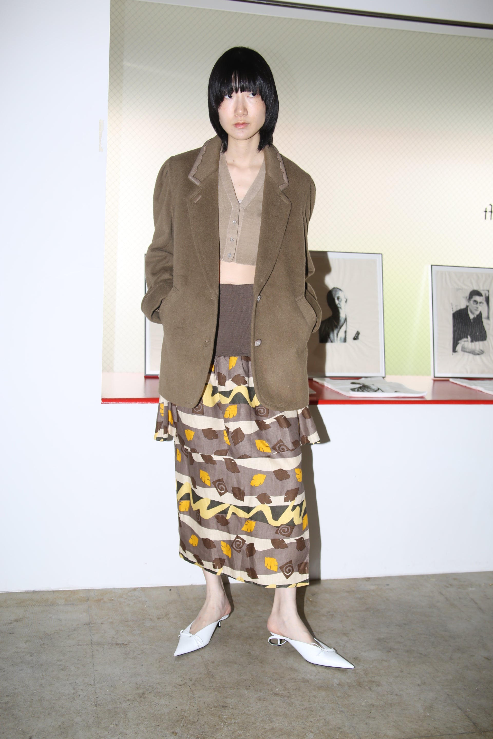 1989 ANNE MARIE BARETTA / BOTANICAL PRINTED LINEN PEPLUM SKIRT
