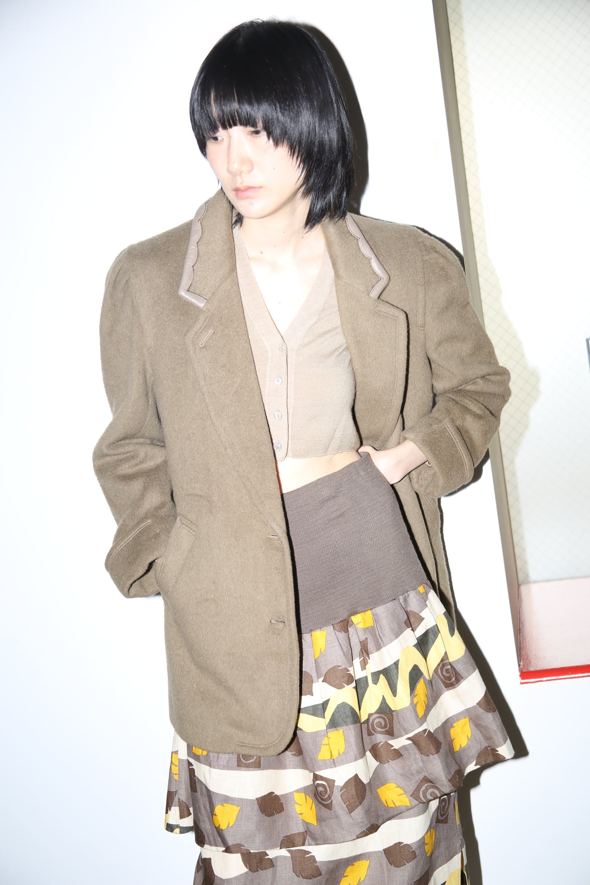 1980 VINTAGE / ALPACA WOOL JACKET WITH LEATHER PIPING