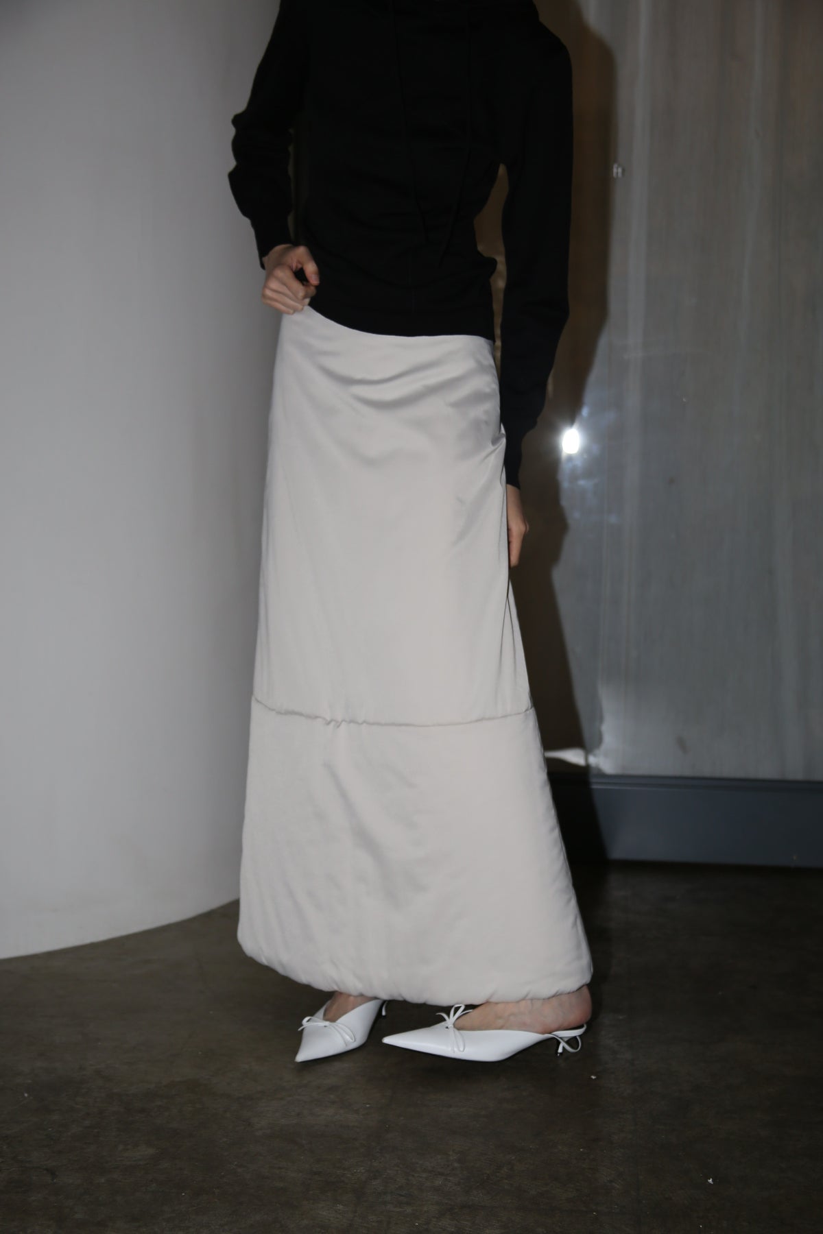 2000 JEAN PAUL GAULTIER / NYLON DUVET SKIRT IN WHITE