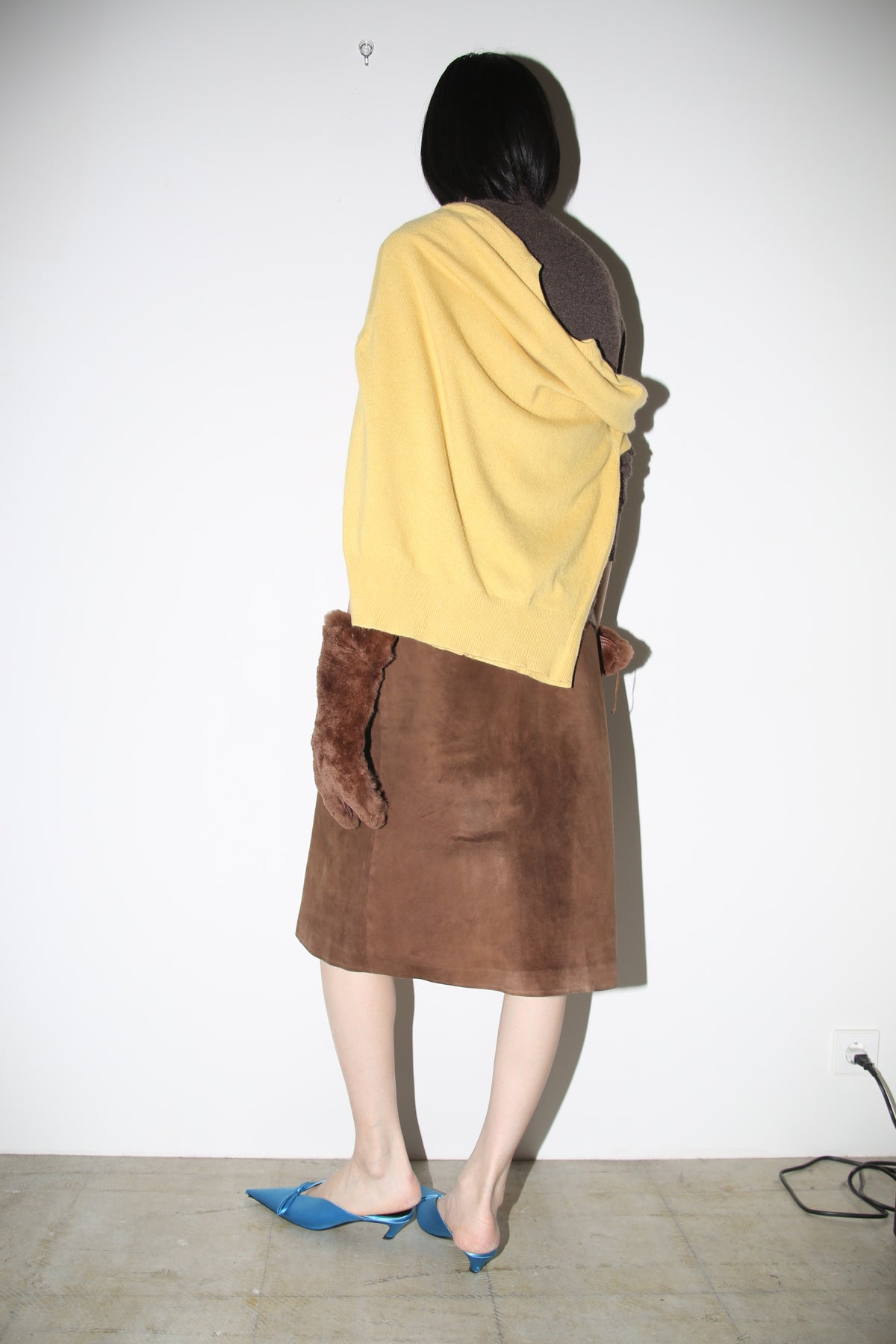 1970 HERMES / SUEDE LEATHER WRAP SKIRT WITH INDUSTRIAL CLOSURE