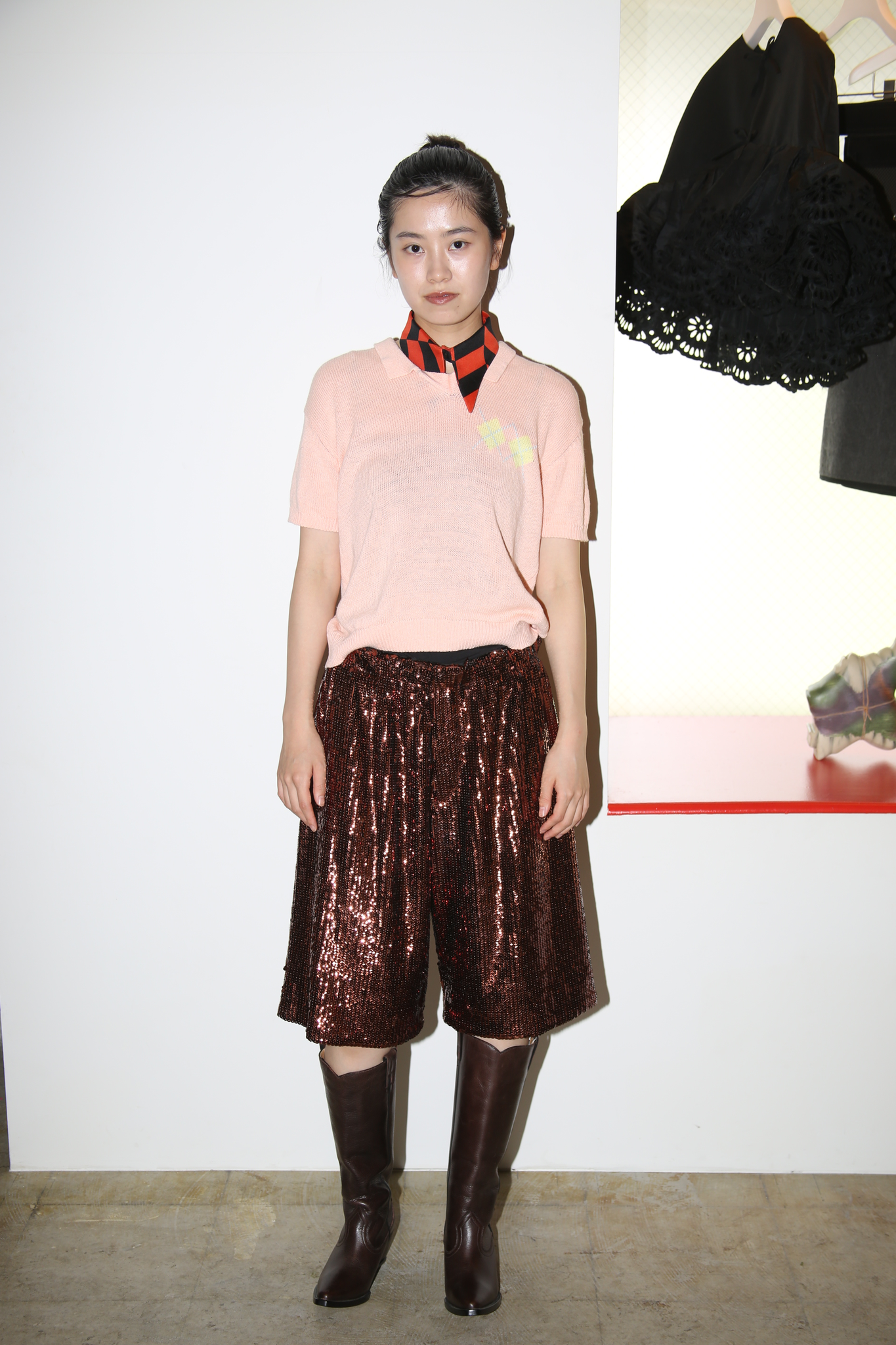 2021 MERYLL ROGGE <USED> / SEQUIN BOAD SHORTS IN BROWN
