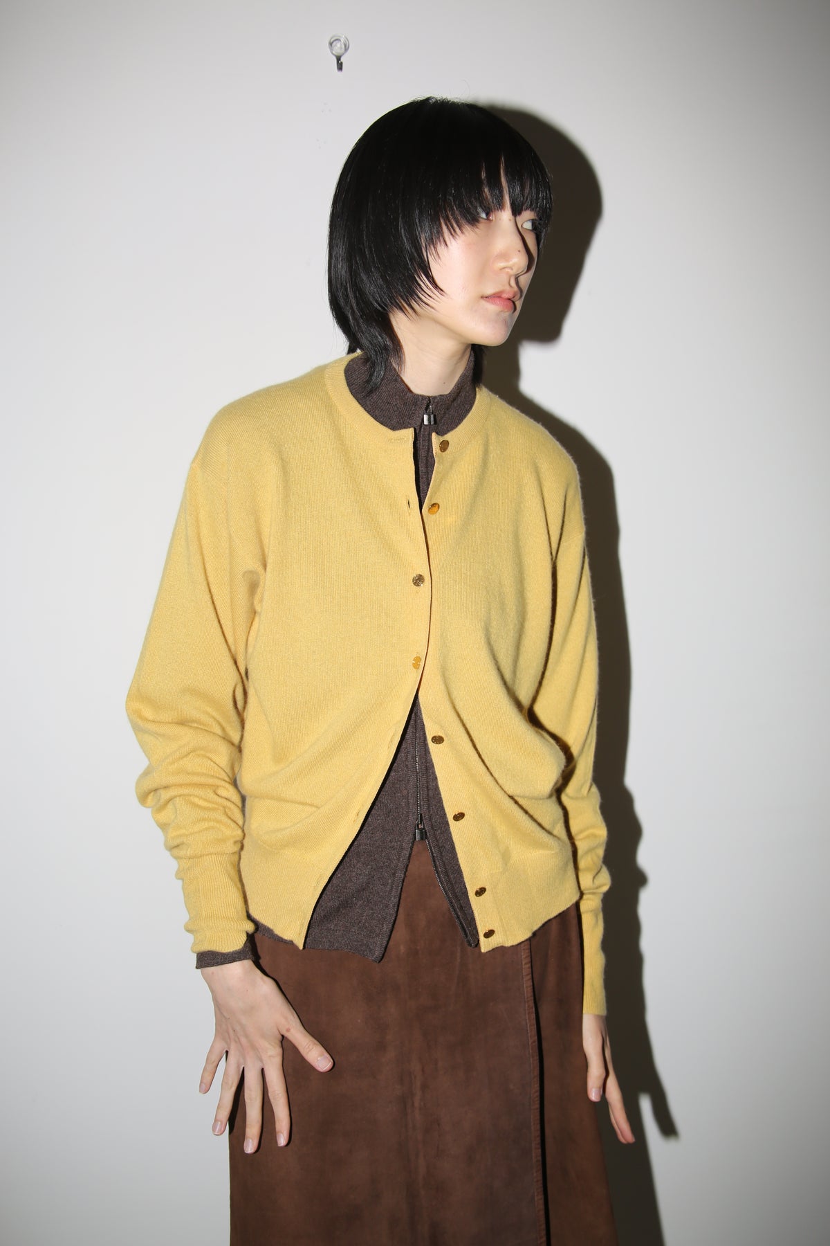 1980 HERMES / CASHMERE KNIT CARDIGAN IN YELLOW