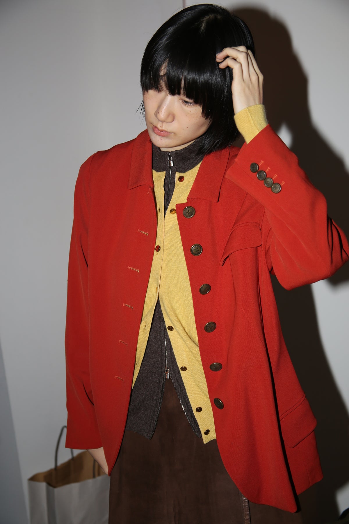 1980 HERMES / WOOL GABADINE TAILORED JACKET IN VERMILION