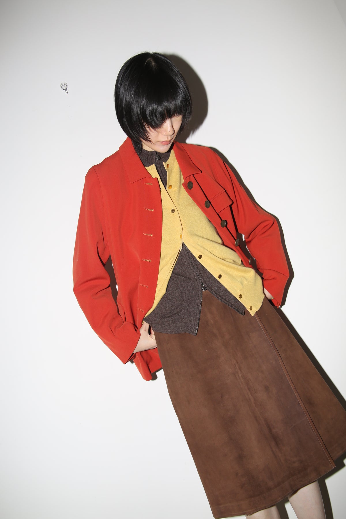 1980 HERMES / WOOL GABADINE TAILORED JACKET IN VERMILION