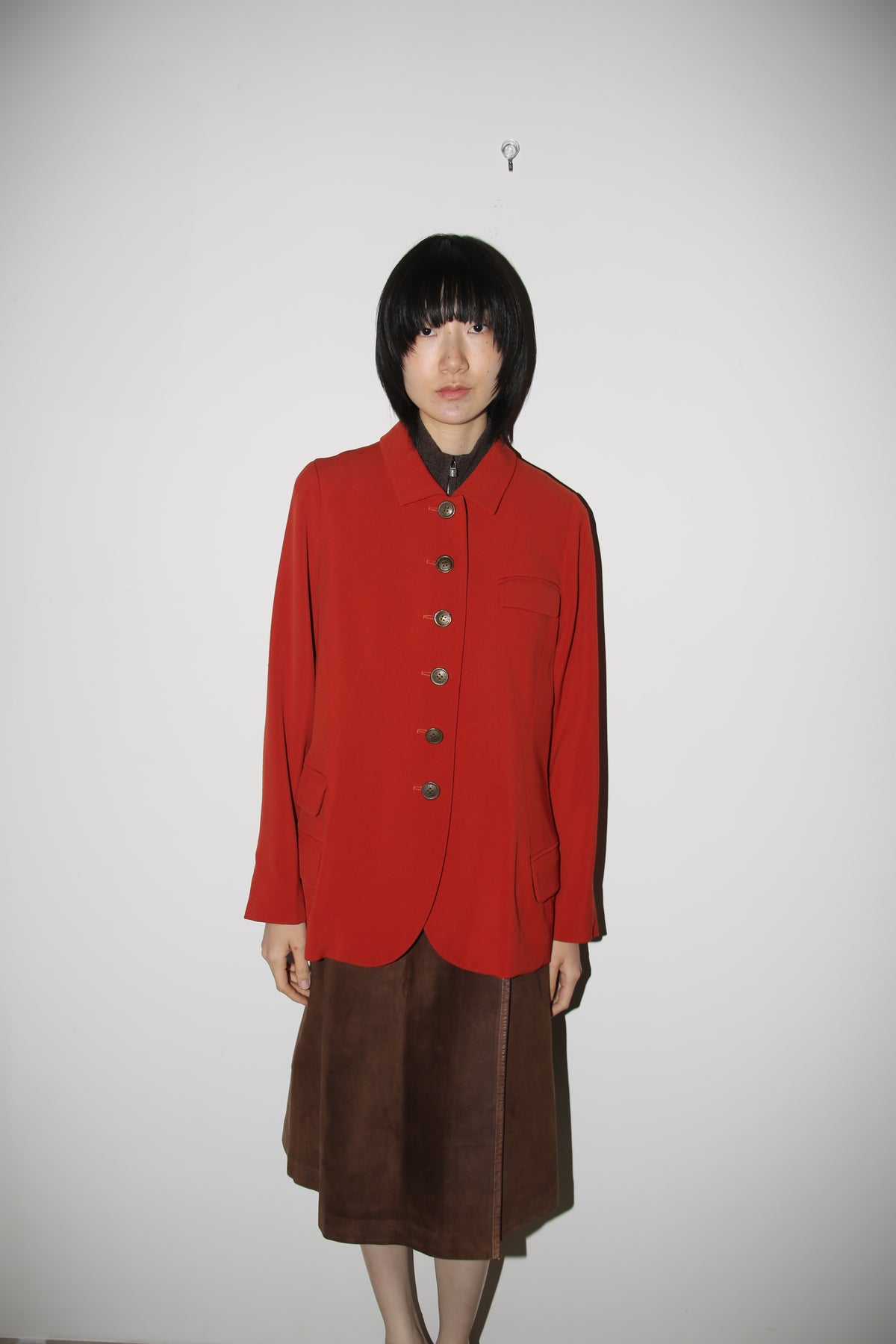 1980 HERMES / WOOL GABADINE TAILORED JACKET IN VERMILION
