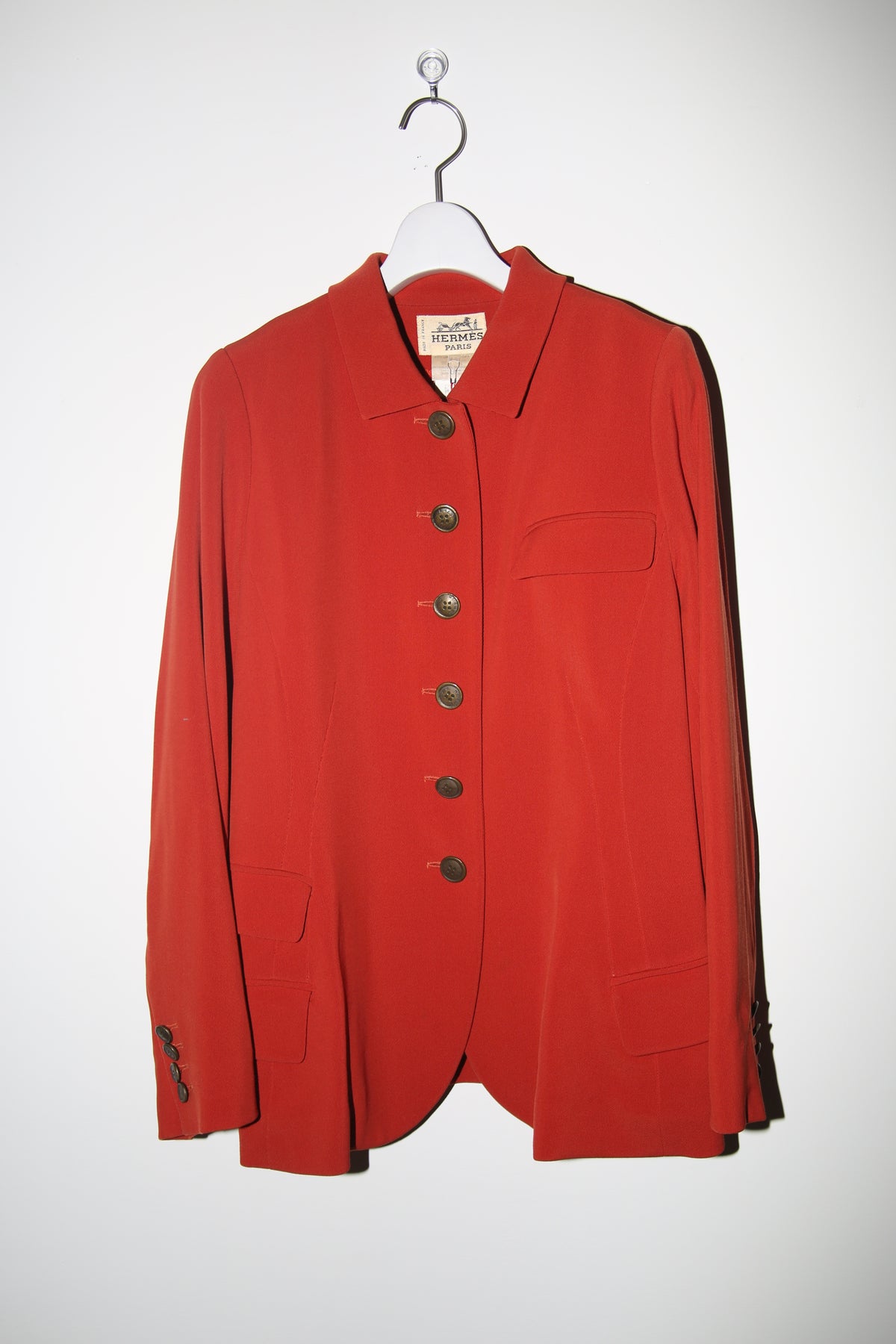 1980 HERMES / WOOL GABADINE TAILORED JACKET IN VERMILION