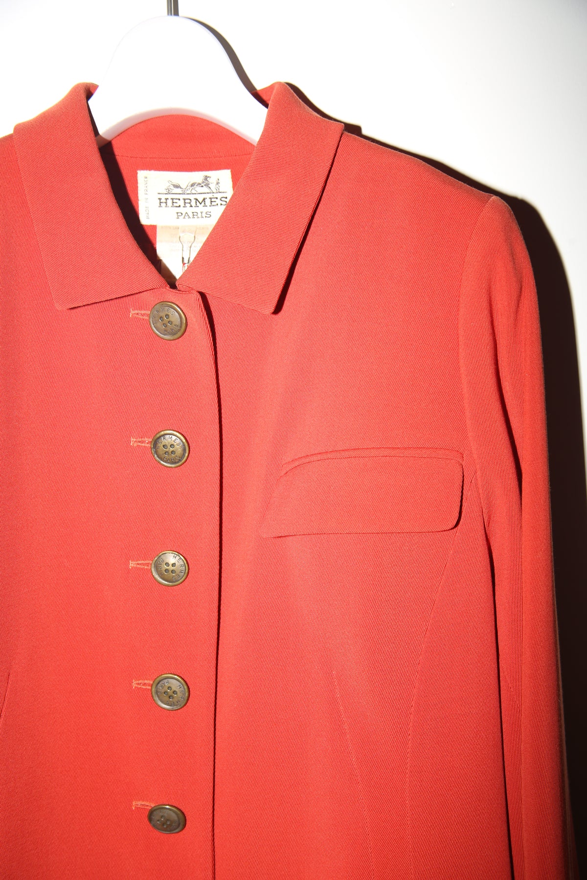 1980 HERMES / WOOL GABADINE TAILORED JACKET IN VERMILION