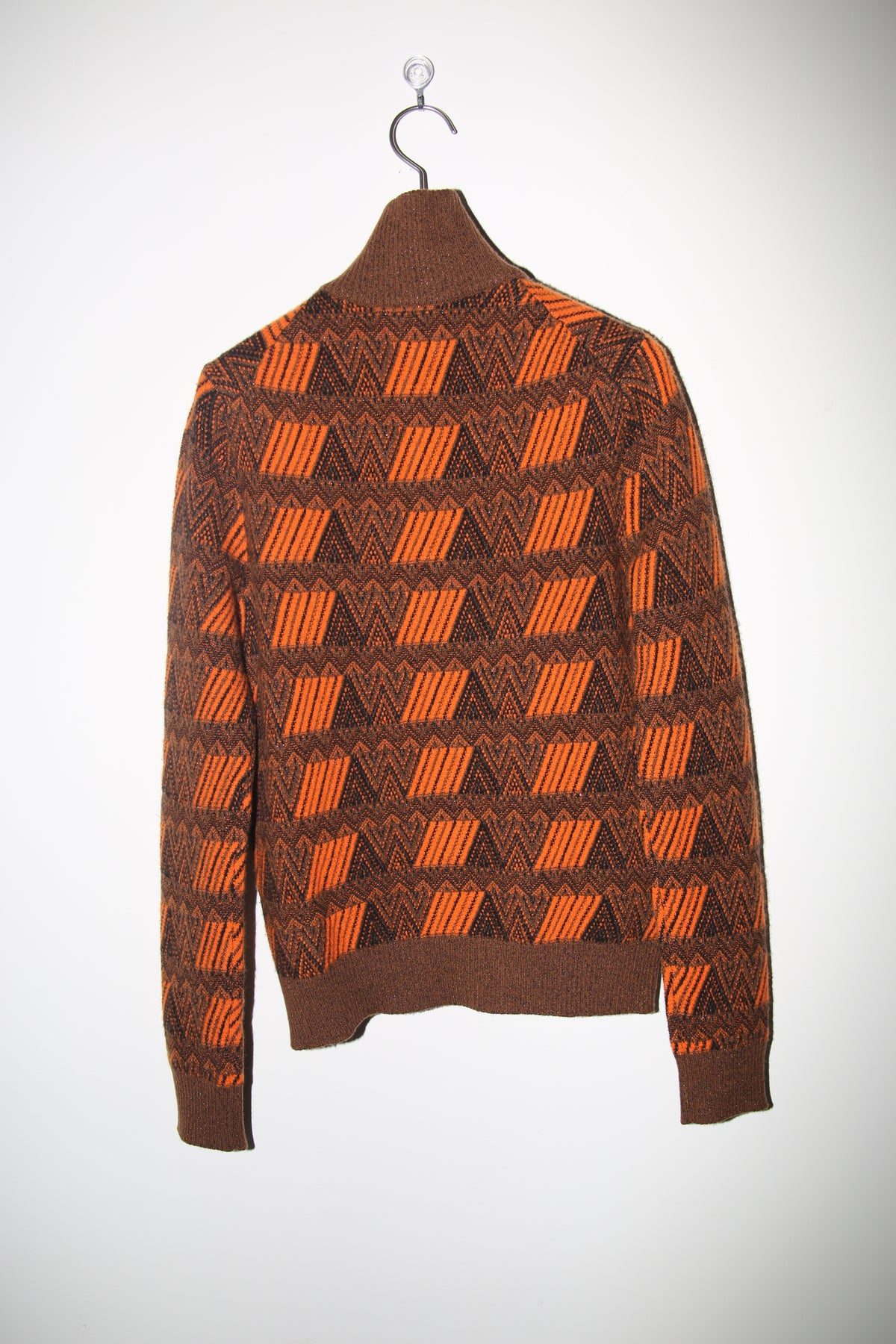 2018 PRADA / CASHMERE WOOL METALLIC JACQUARD DRIVERS SWEATER WITH HALF ZIP