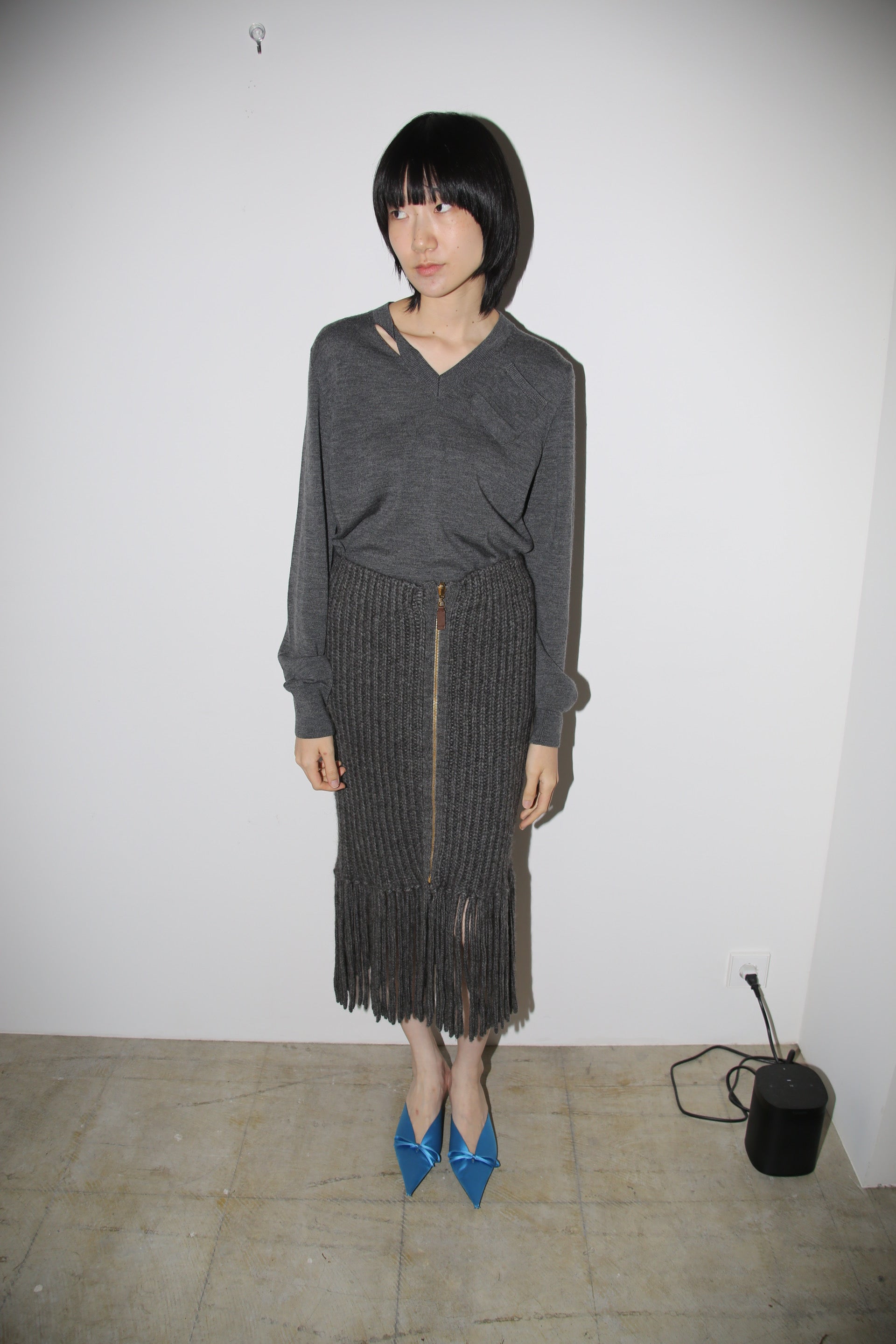 2005 Kris Van Assche / V-NECK WOOL SWEATER WITH SLIT AND TWIST