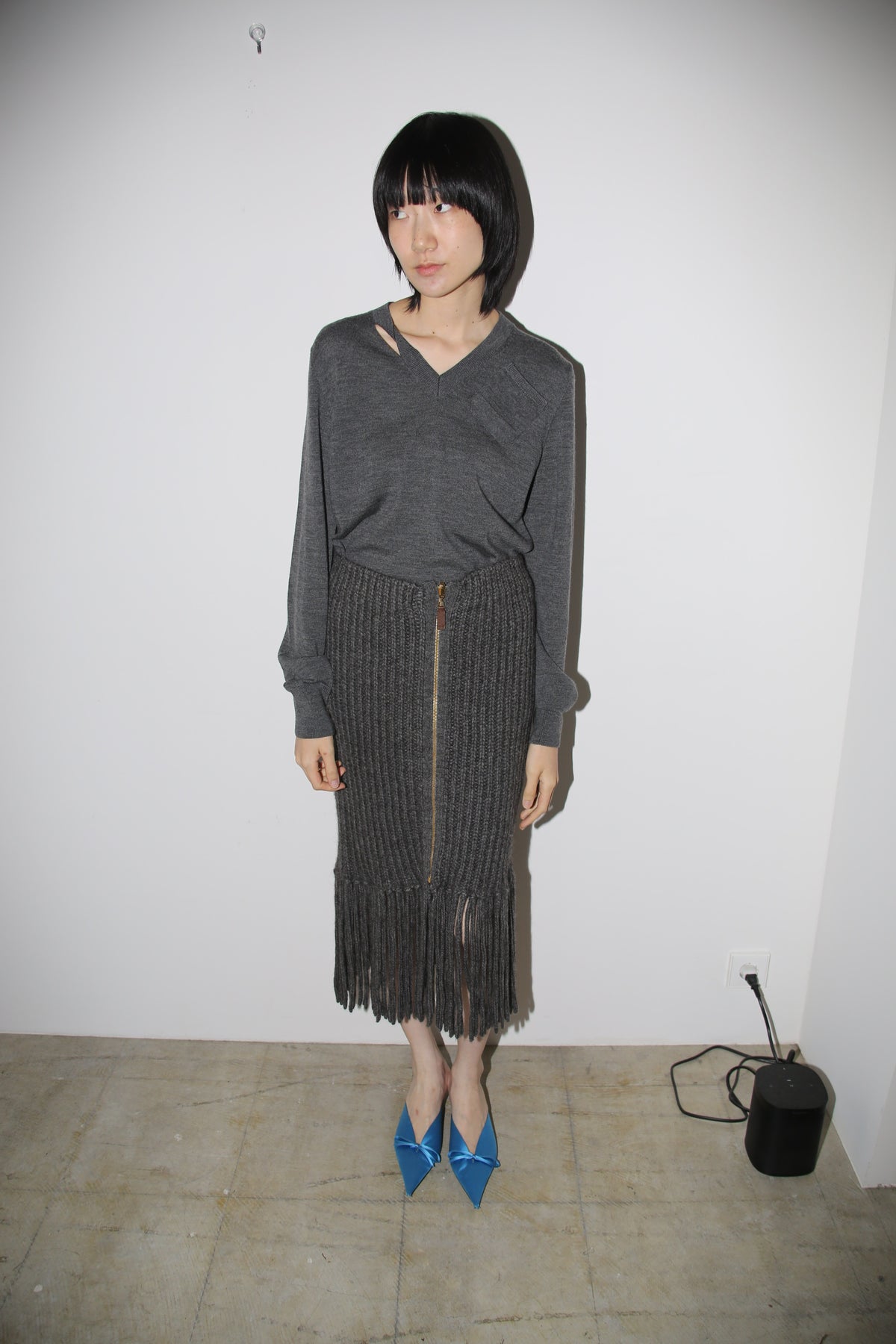 2005 Kris Van Assche / V-NECK WOOL SWEATER WITH SLIT AND TWIST
