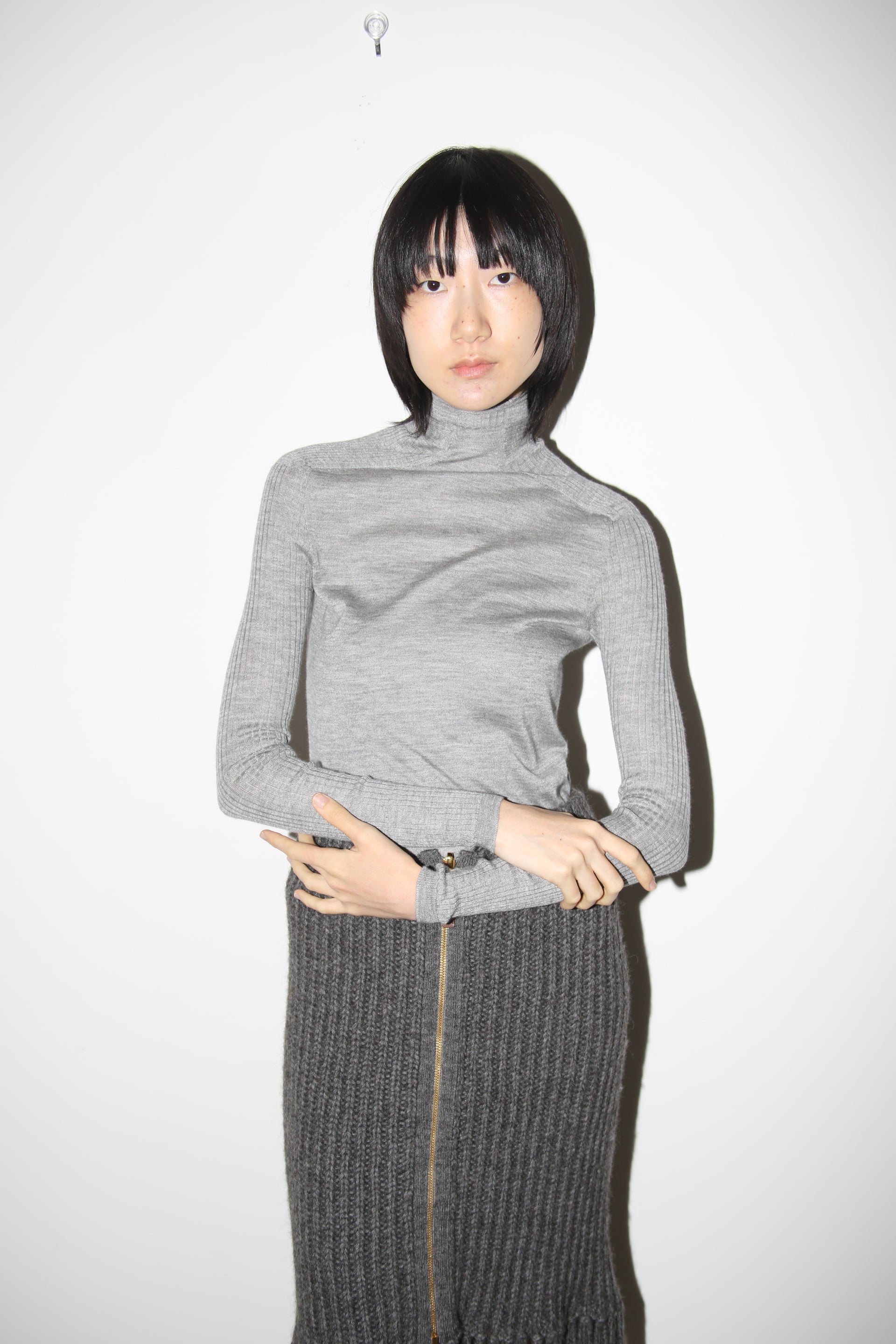 JIL SANDER / HIGH NECK SILK CASHMERE KNIT SWEATER