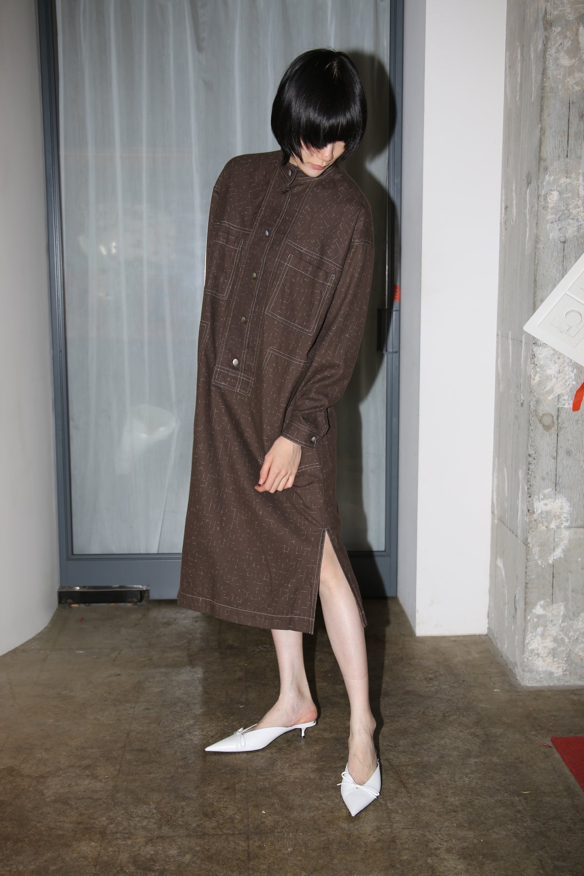 1970 ISSEY MIYAKE / COTTON FLANNEL SHIRT DRESS WITH KASURI