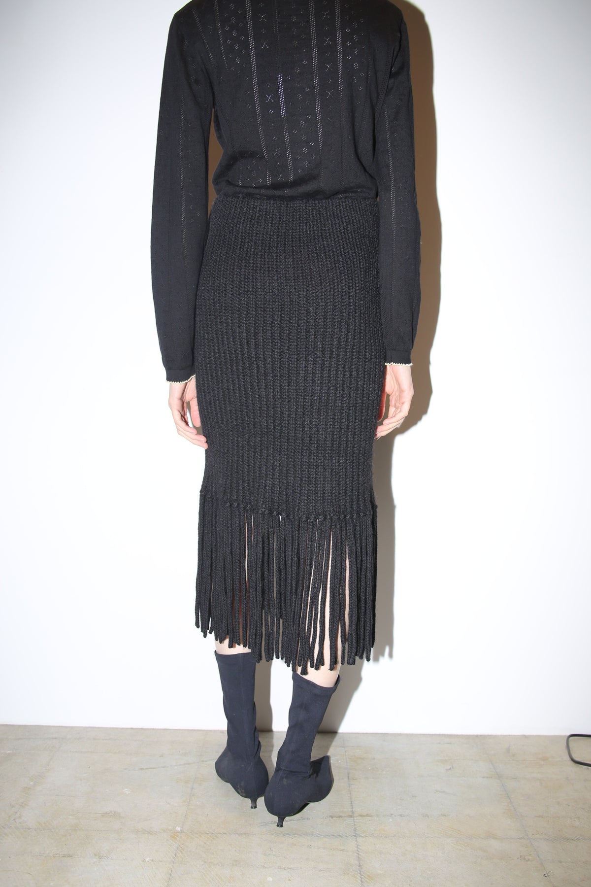 2000 GUCCI / LOW GAUGE ALPACA KNIT FRINGE SKIRT WITH ZIPPER