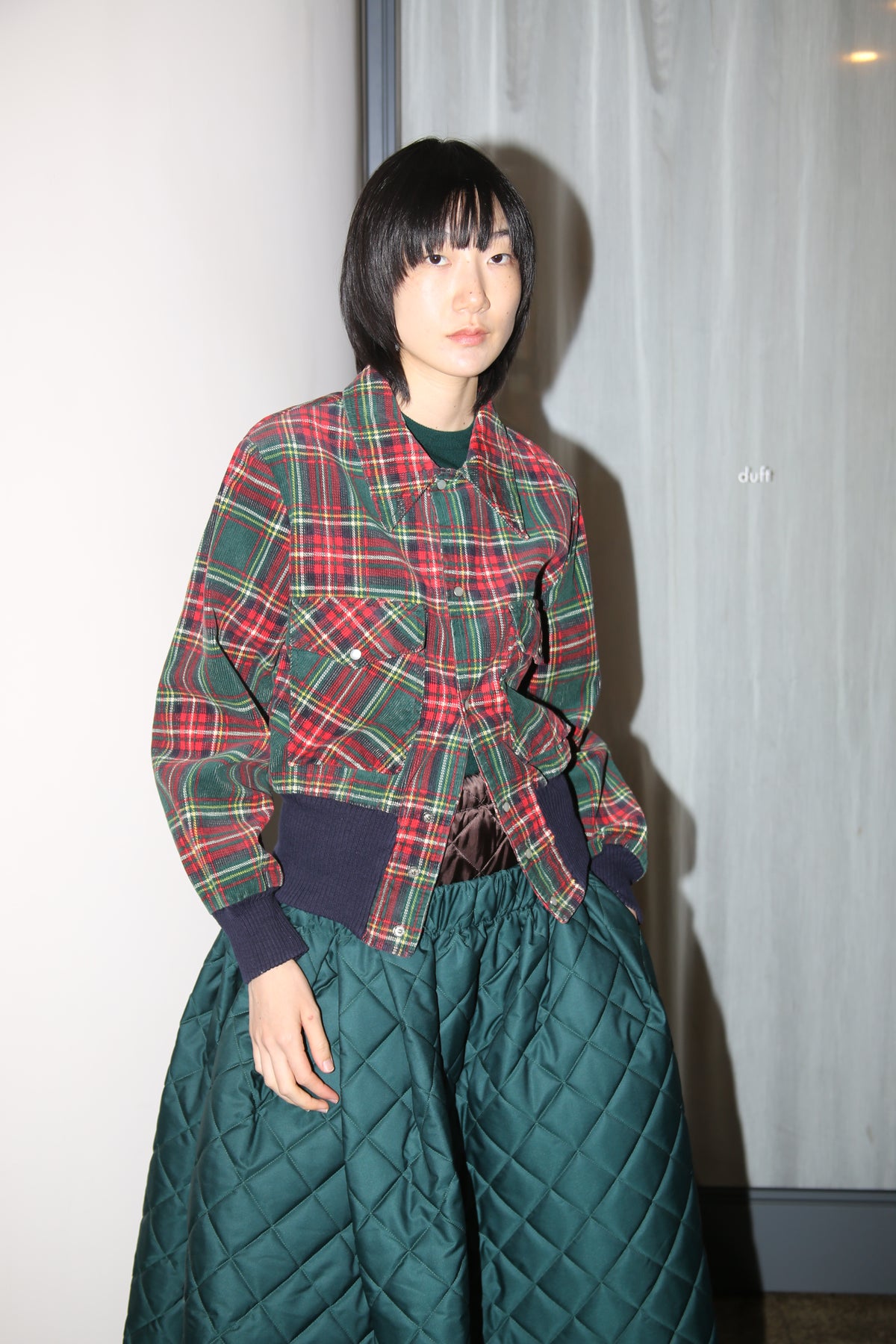 1970 VINTAGE / CORDUROY RIB BLOUSON  WITH TARTAN CHECK PRINT