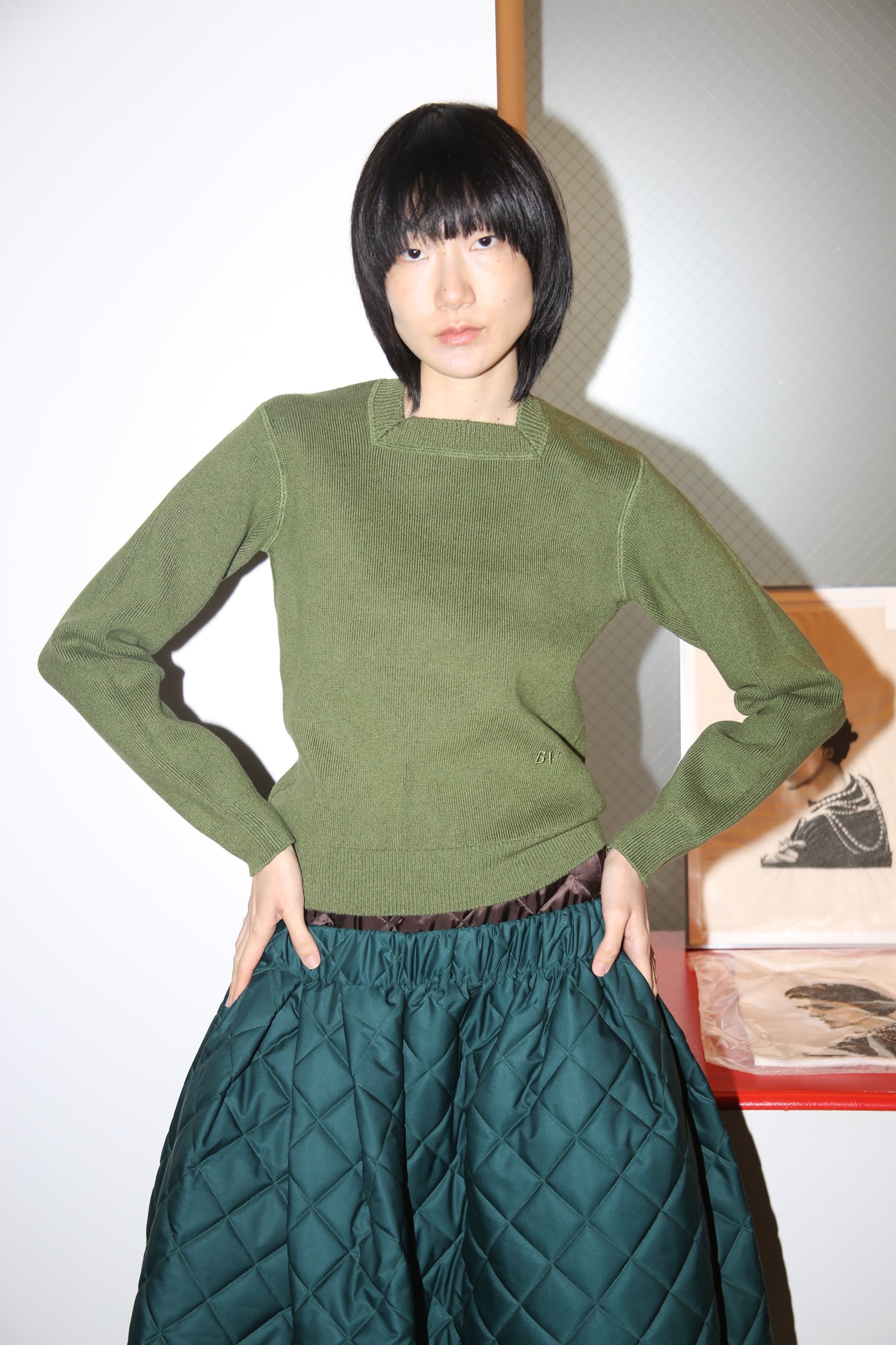 2020 BOTTEGA VENETA / COTTON KNIT SWEATER WITH SQUARE NECK