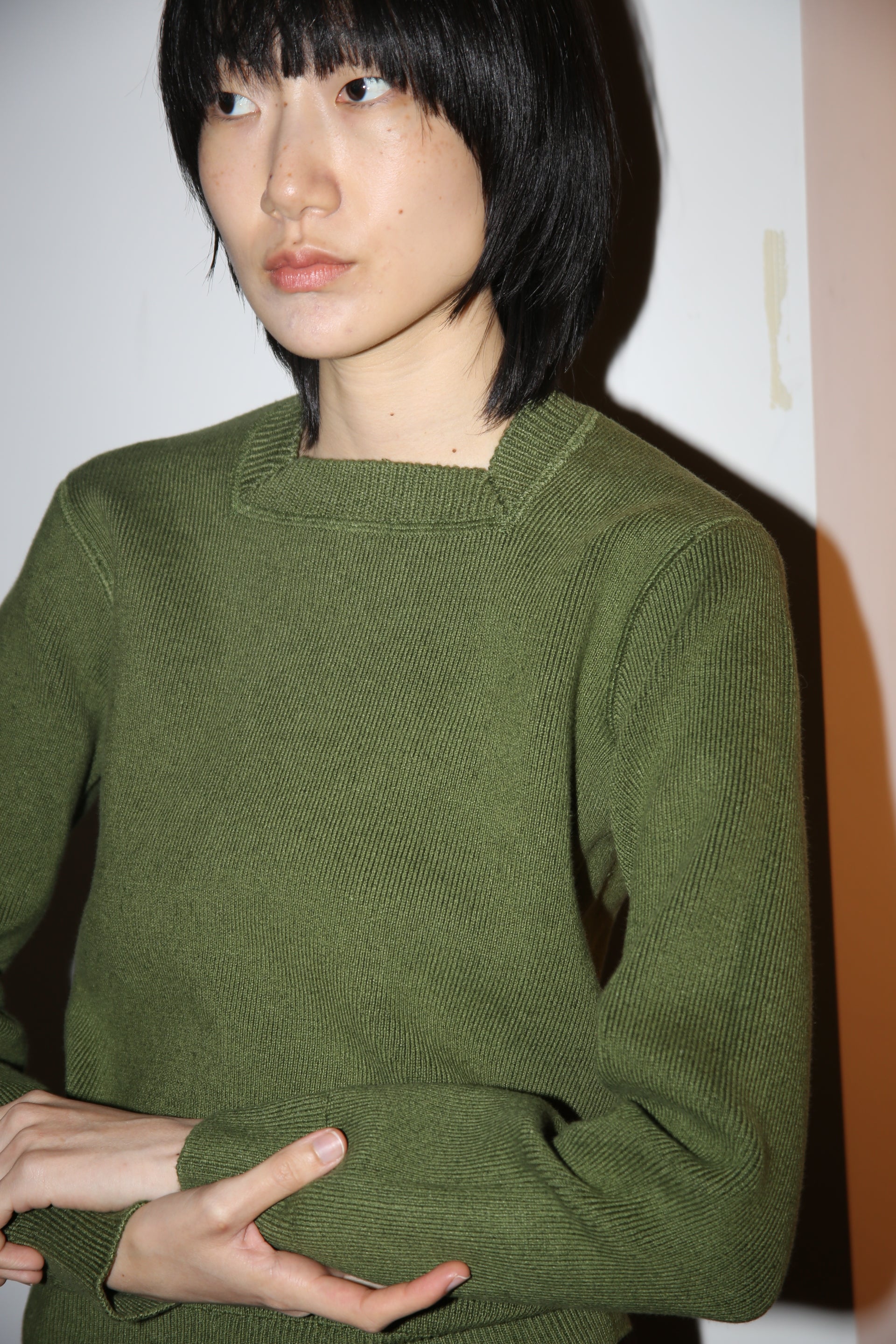 2020 BOTTEGA VENETA / COTTON KNIT SWEATER WITH SQUARE NECK