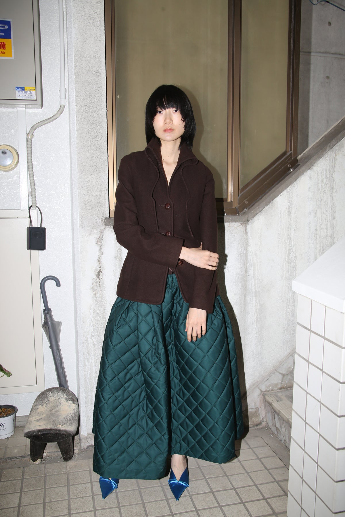 2004 HUSSEIN CHALAYAN / WOOL LAYER JACKET IN BROWN