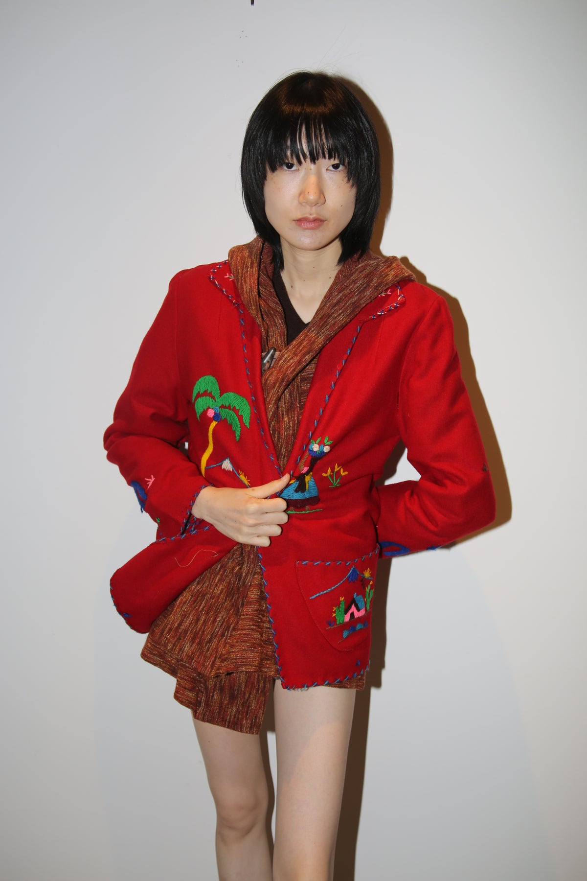 1950 VINTAGE / MEXICAN EMBRODIERY WOOL JACKET IN RED