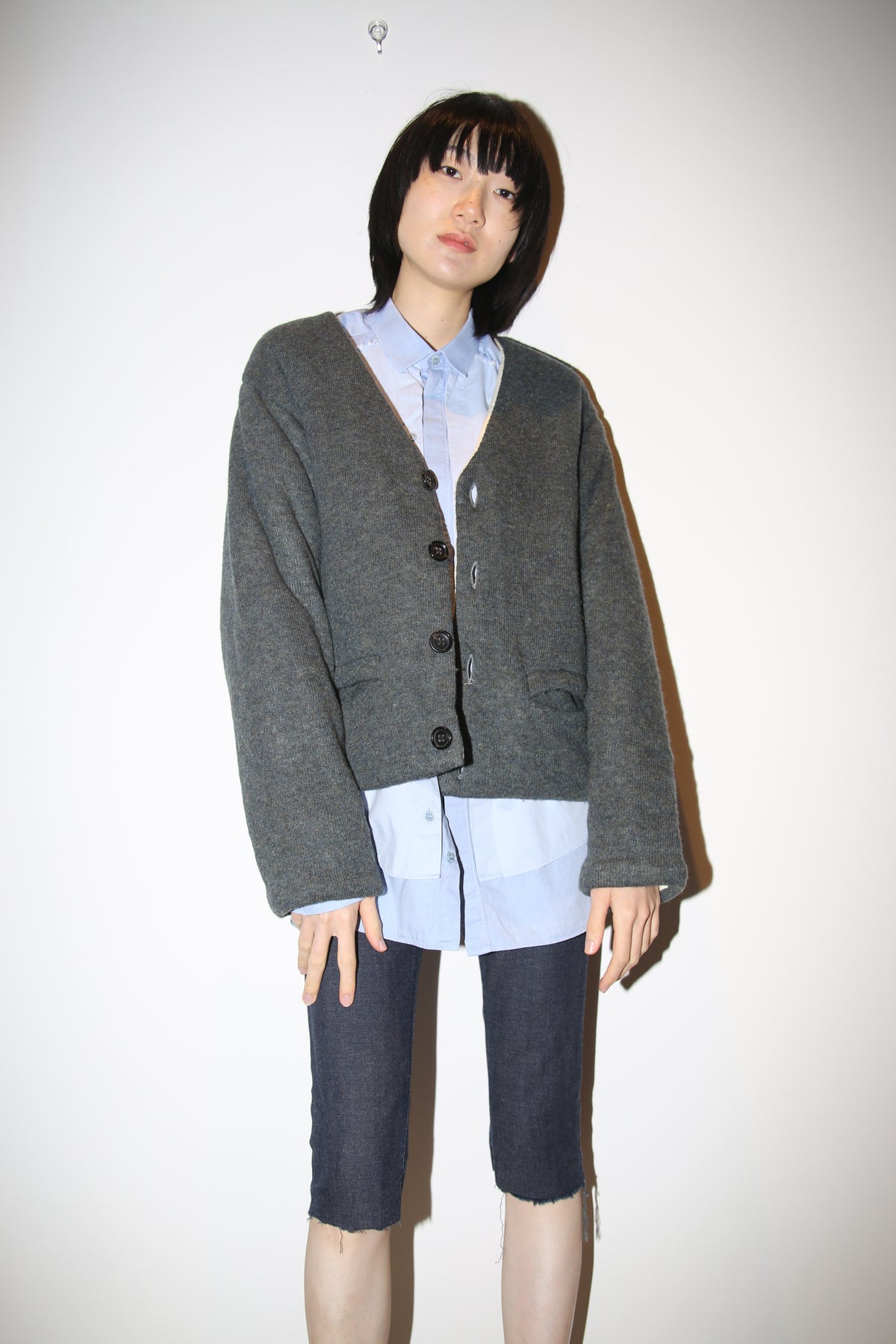 1997 COMME DES GARCONS HOMME / PADDED KNIT CARDIGAN JACKET IN SHETLAND WOOL