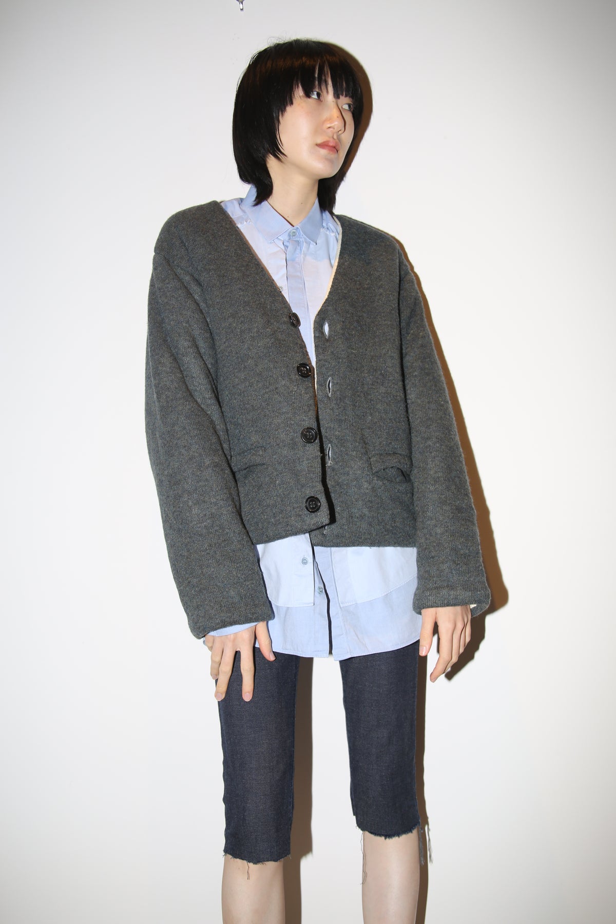 1997 COMME DES GARCONS HOMME / PADDED KNIT CARDIGAN JACKET IN SHETLAND WOOL