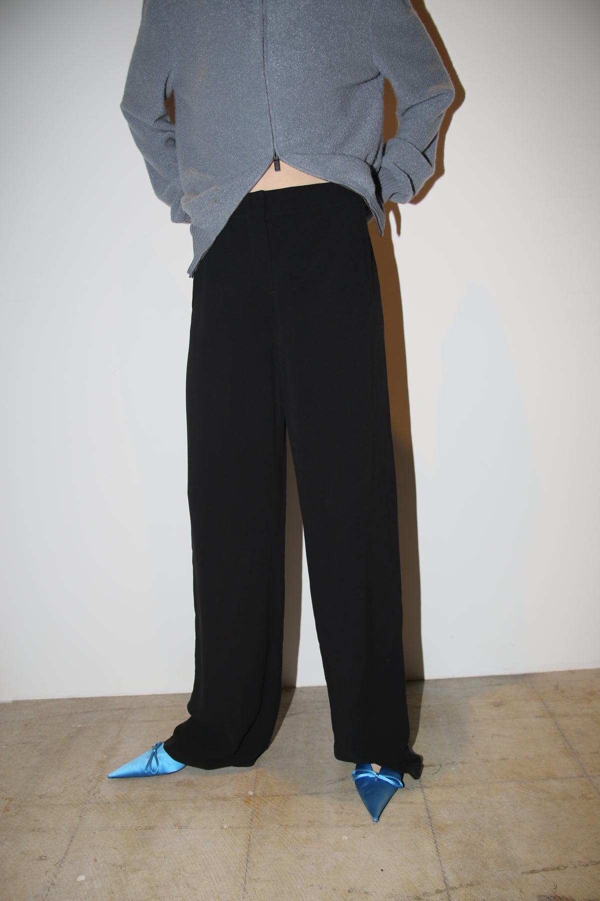 2000 HERMES BY J.P GAULTIER / DOUBLE FACE SILK CREPE TROUSER IN BLACK