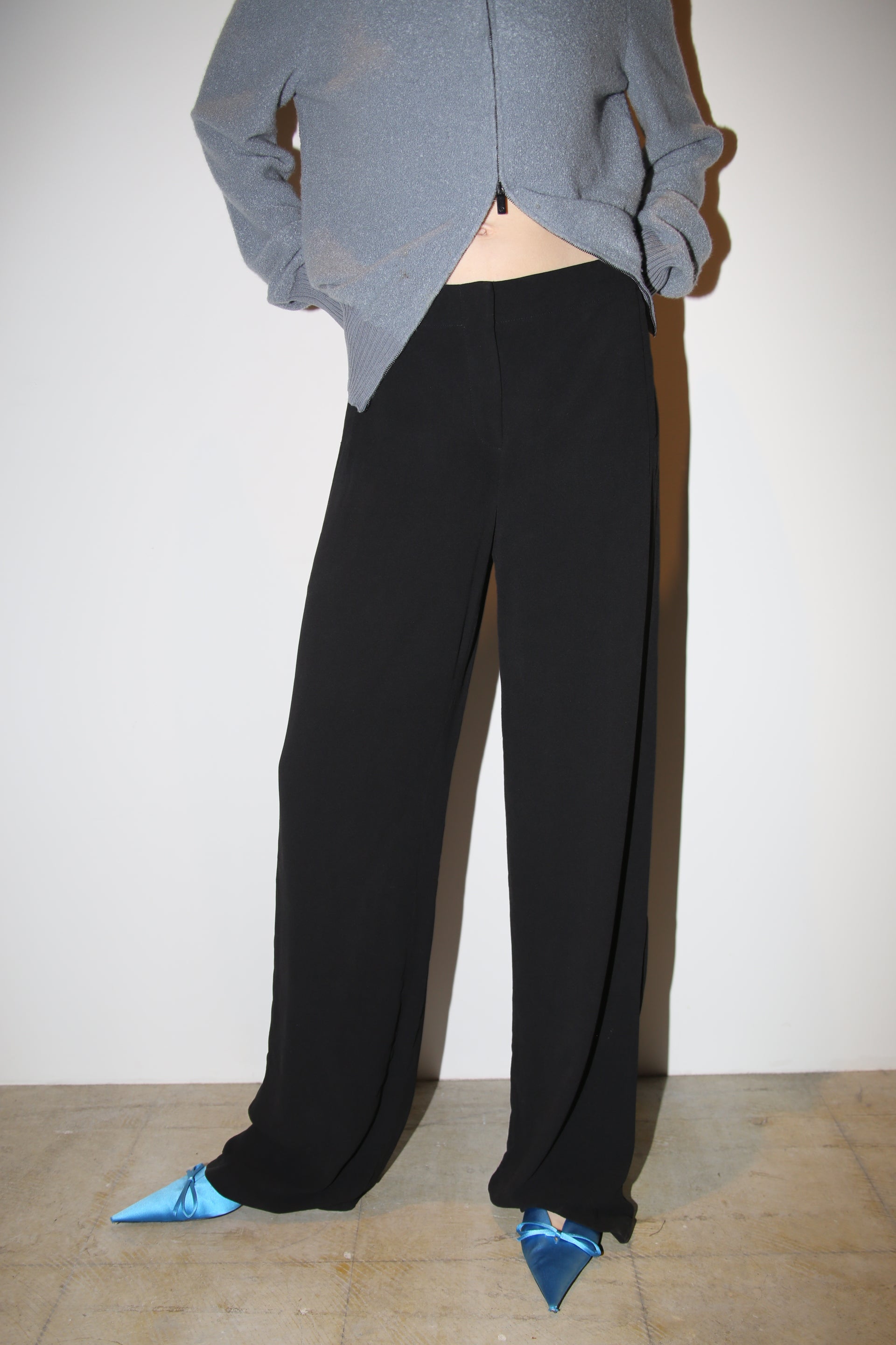 2000 HERMES BY J.P GAULTIER / DOUBLE FACE SILK CREPE TROUSER IN BLACK