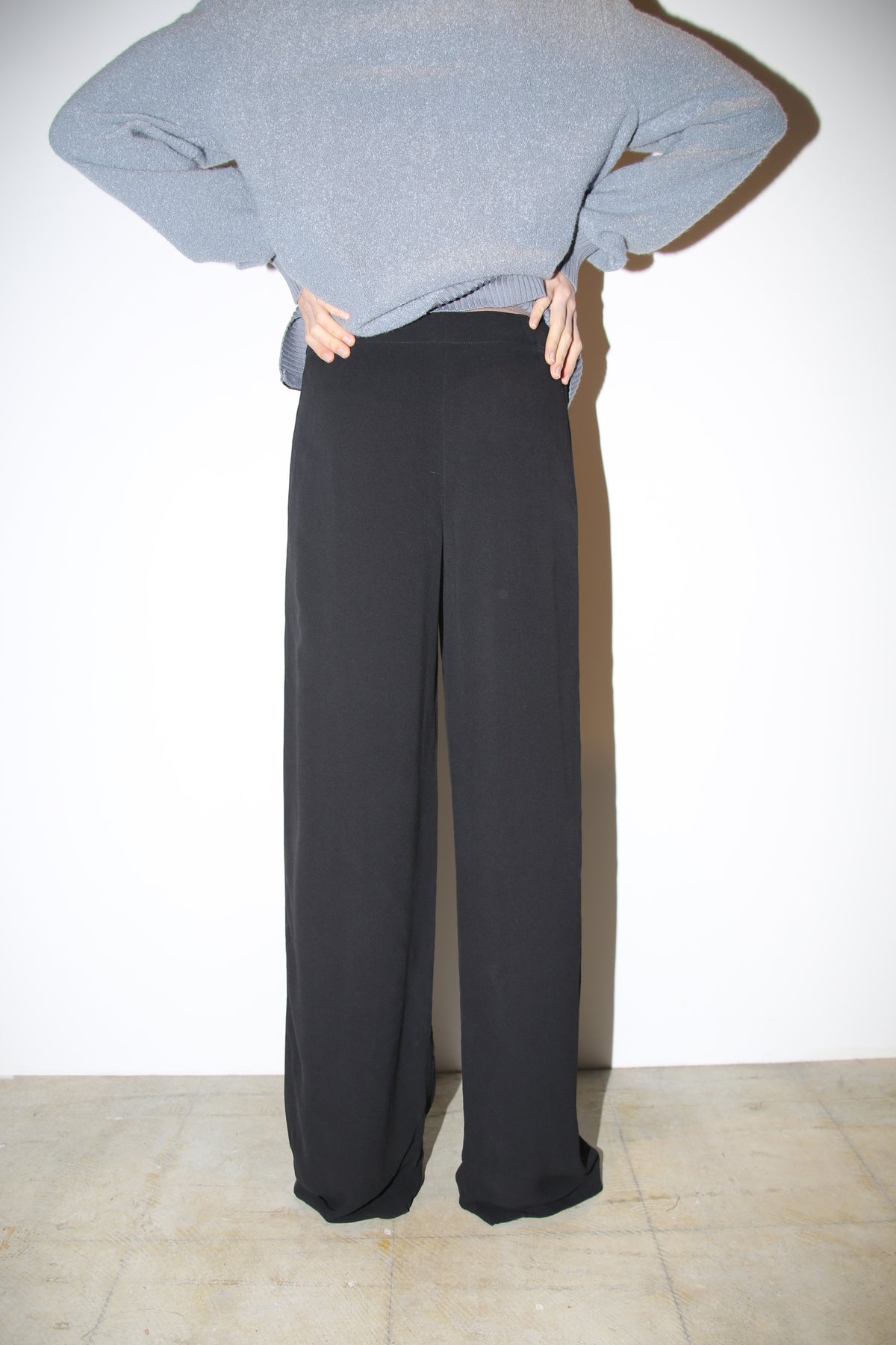 2000 HERMES BY J.P GAULTIER / DOUBLE FACE SILK CREPE TROUSER IN BLACK