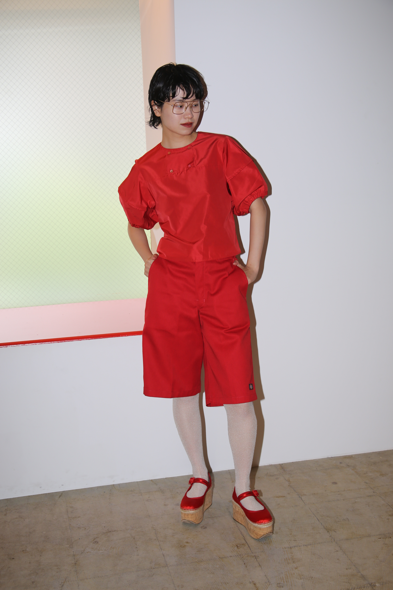 2008 MIU MIU / VOLUME SLEEVE TAFFETA BLOUSE IN RED