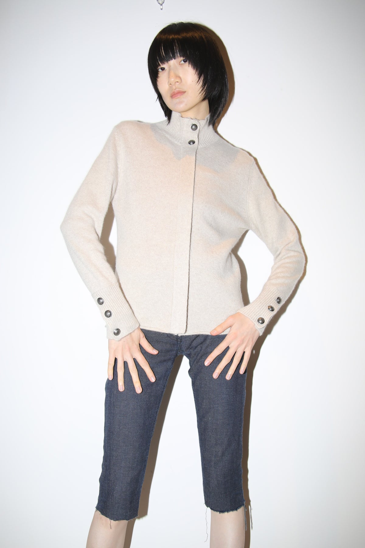 1990 HAWICK / CASHMERE DRIVERS KNIT CARDIGAN WITH METAL