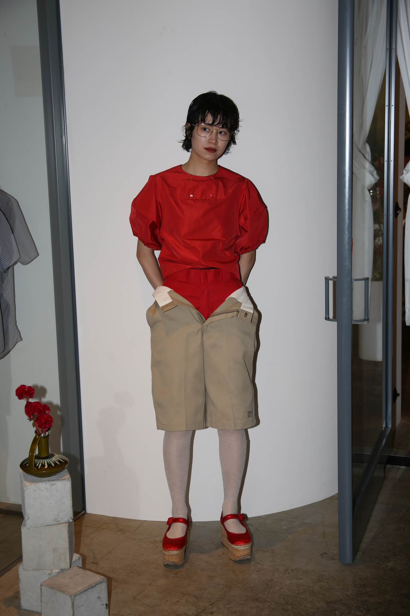2008 MIU MIU / VOLUME SLEEVE TAFFETA BLOUSE IN RED