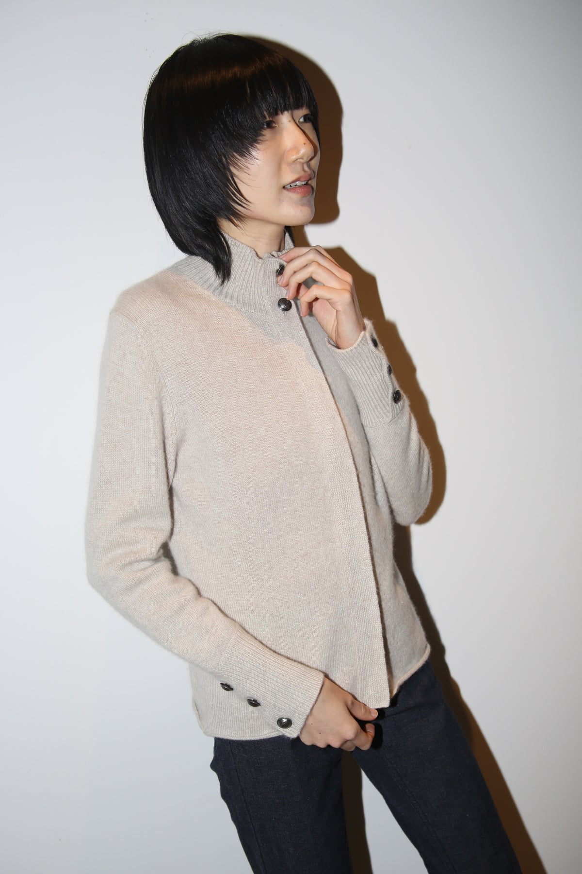 1990 HAWICK / CASHMERE DRIVERS KNIT CARDIGAN WITH METAL