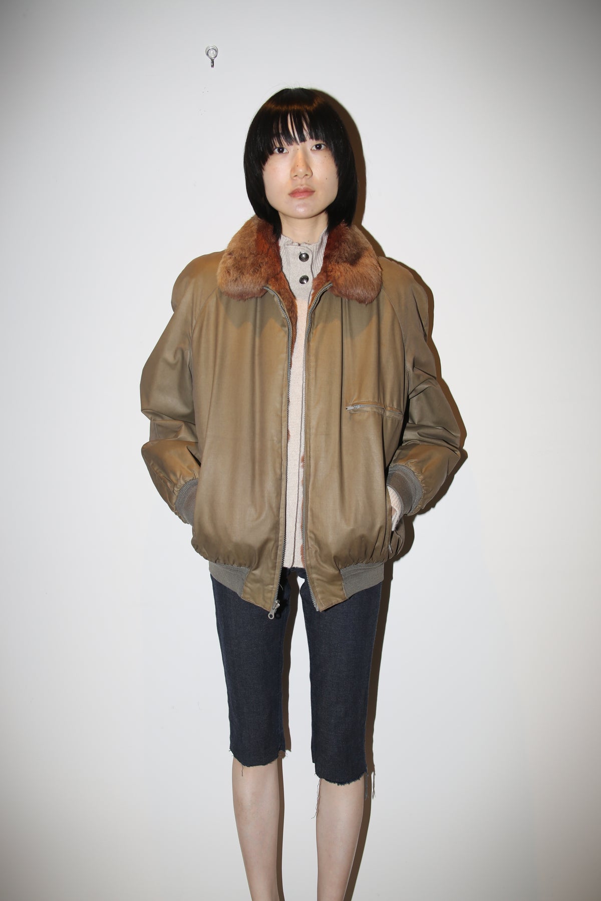 1980 VINTAGE / REVERSIBLE BOMBER JACKET WITH RABBIT FUR