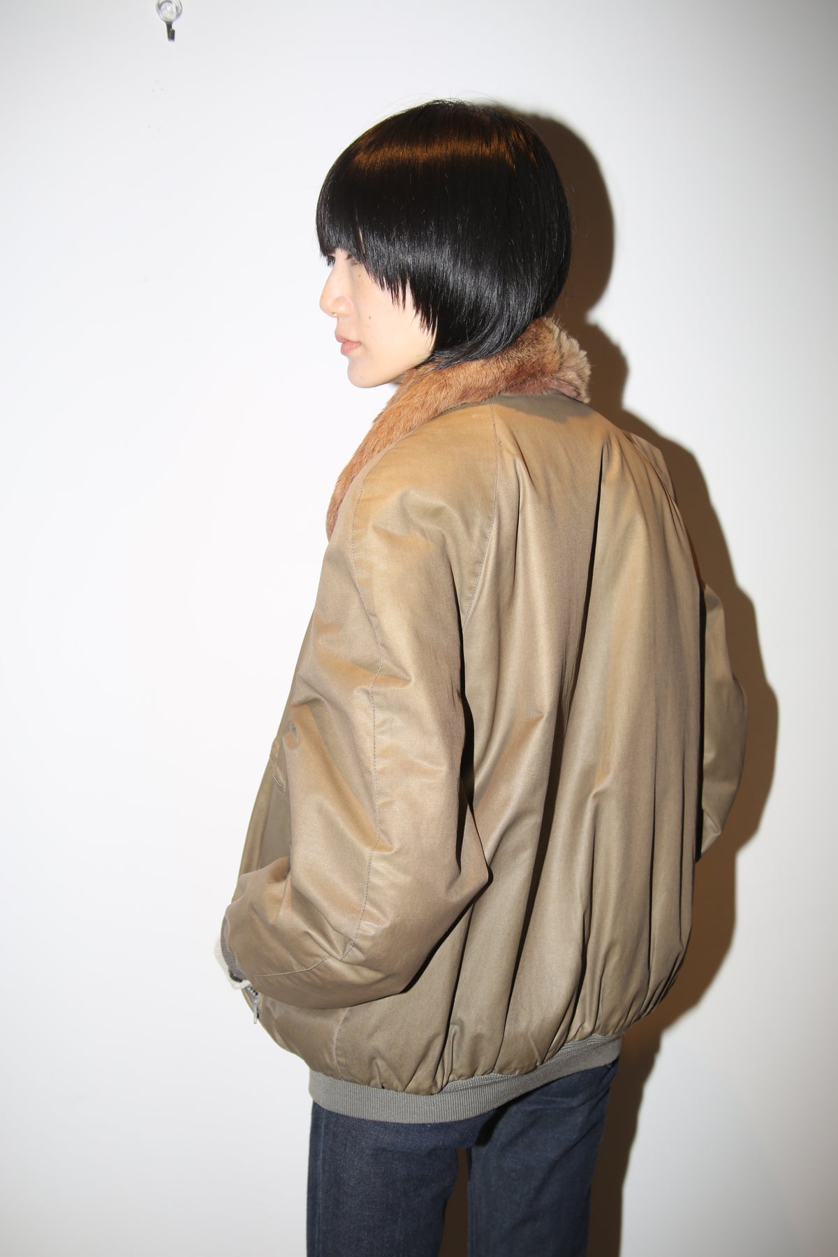 1980 VINTAGE / REVERSIBLE BOMBER JACKET WITH RABBIT FUR