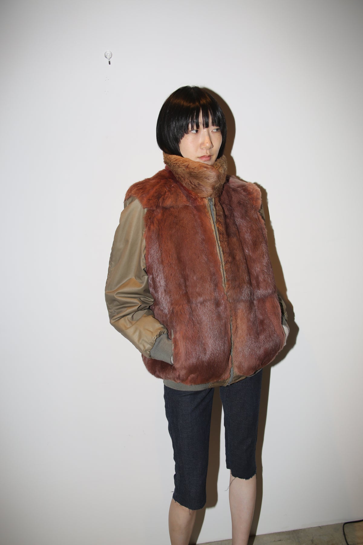 1980 VINTAGE / REVERSIBLE BOMBER JACKET WITH RABBIT FUR