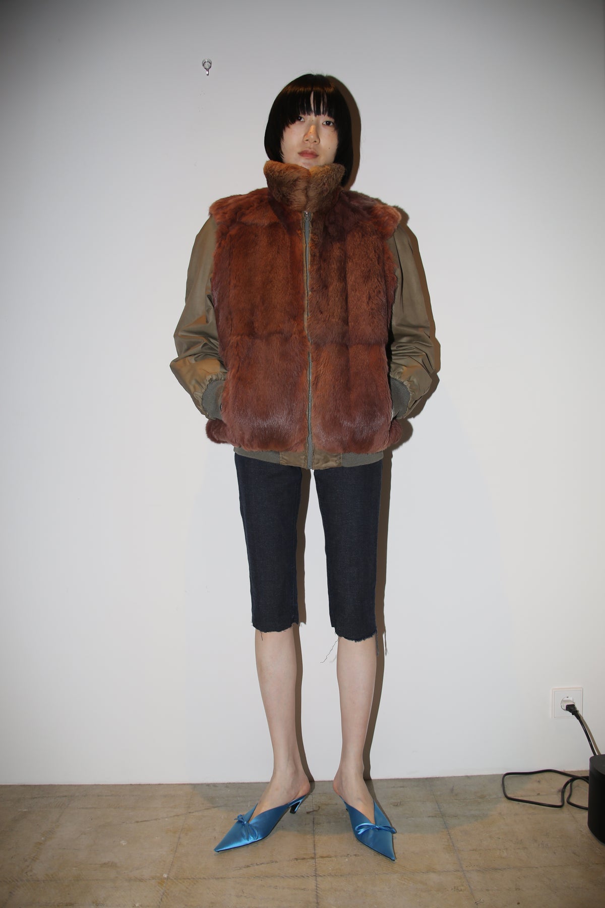 1980 VINTAGE / REVERSIBLE BOMBER JACKET WITH RABBIT FUR