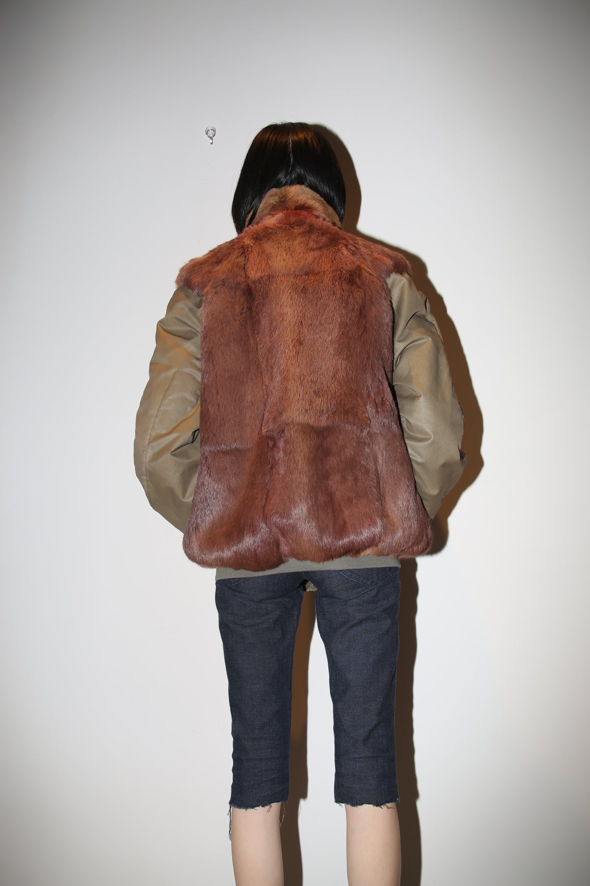 1980 VINTAGE / REVERSIBLE BOMBER JACKET WITH RABBIT FUR