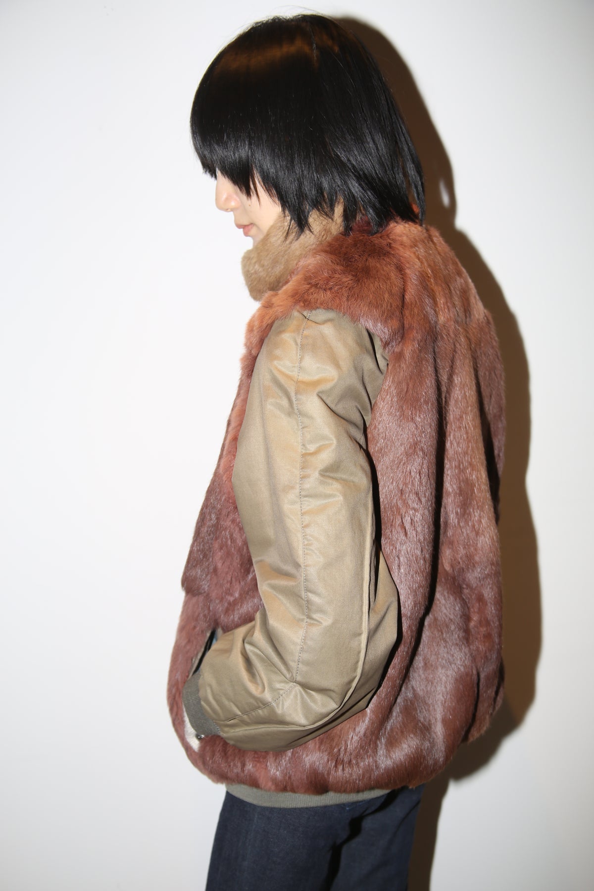 1980 VINTAGE / REVERSIBLE BOMBER JACKET WITH RABBIT FUR