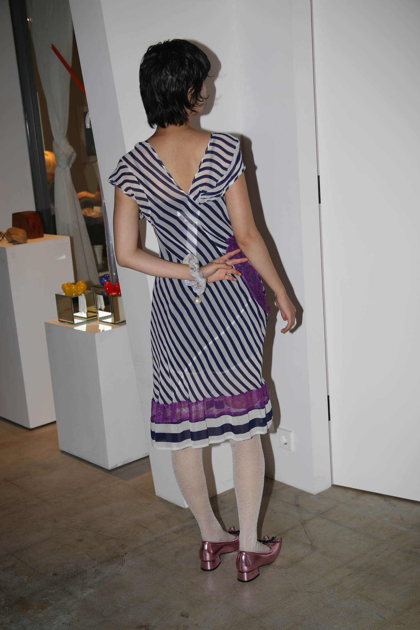 2011 JUNYA WATANABE / SCULPTURE BIAS CUT CHIFFON DRESS WITH LACE