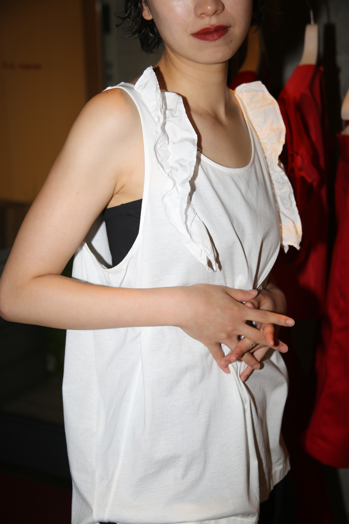 2010 PRADA / COTTON TANK TOP WITH SHIRT FABRIC FRILL