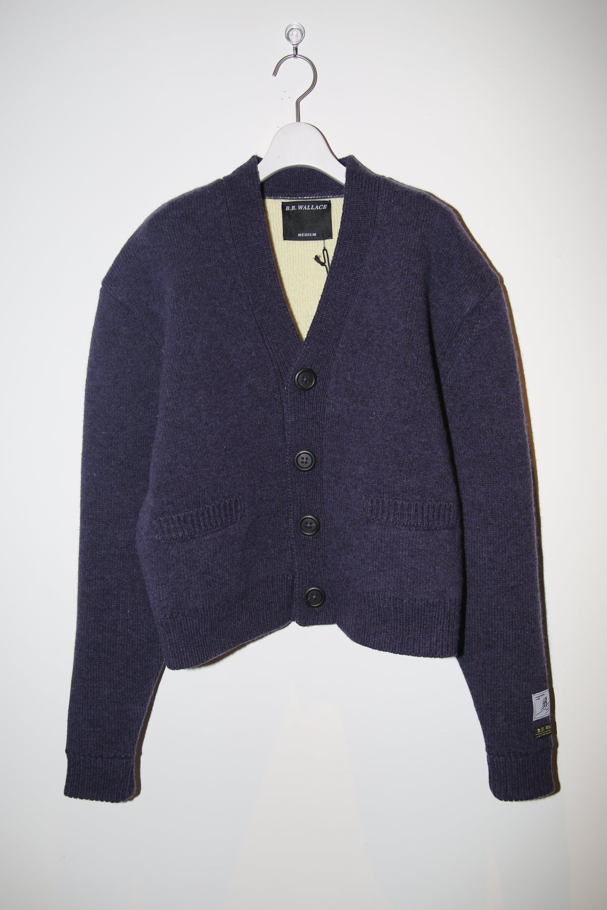 B.B. WALLACE / WYLIE SHETLAND HEAVY CARDIGAN IN PURPLE HAZE NAVY