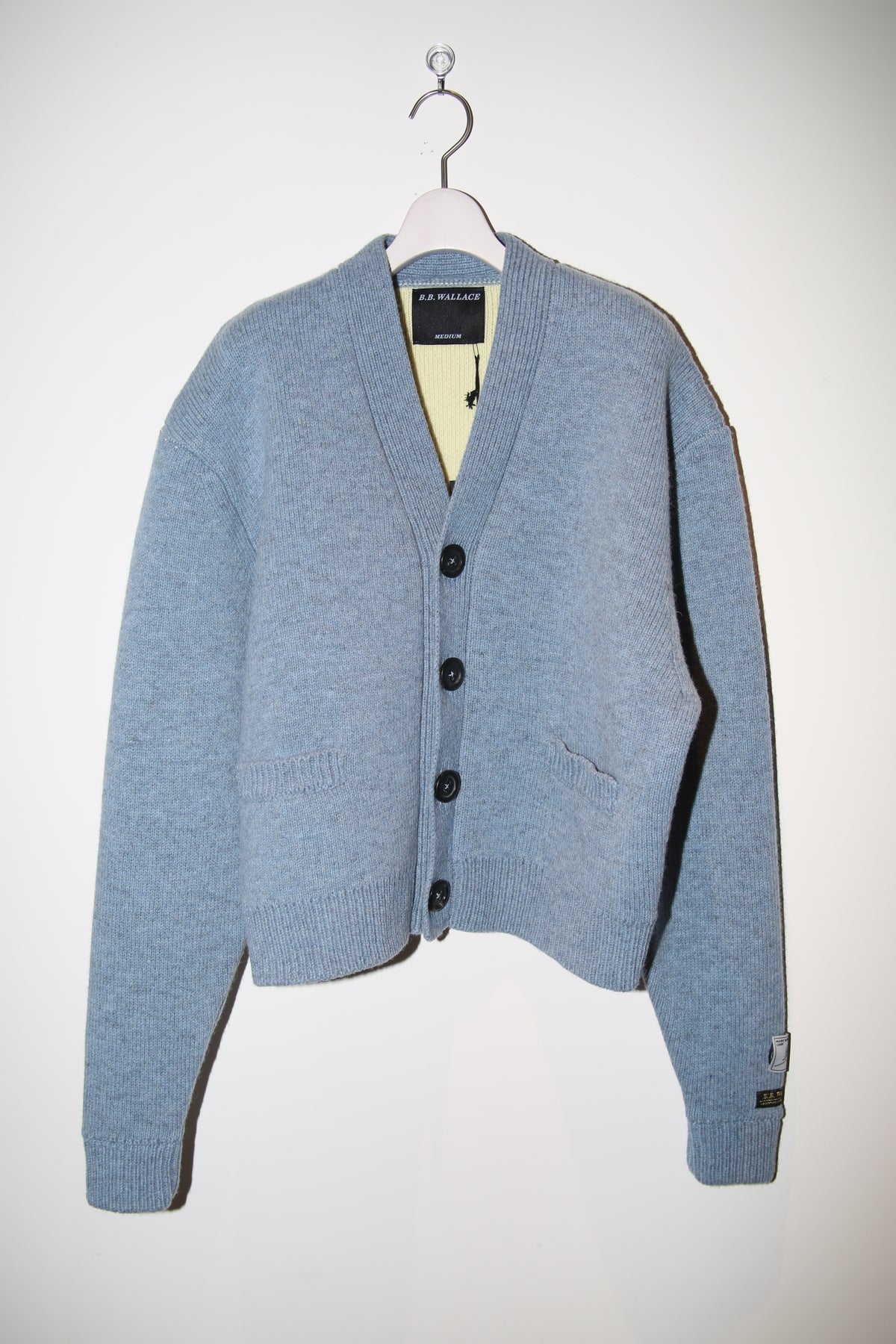 B.B. WALLACE / WYLIE SHETLAND HEAVY CARDIGAN IN PALE BLUE