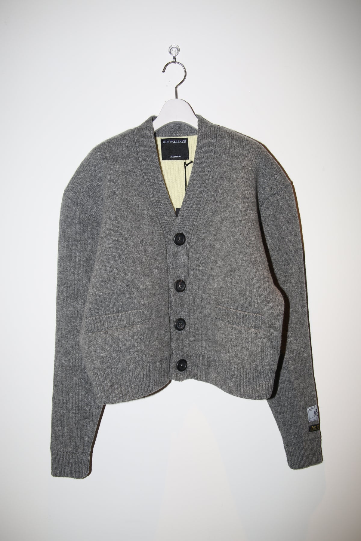 B.B. WALLACE / WYLIE SHETLAND HEAVY CARDIGAN IN FLANNEL GREY