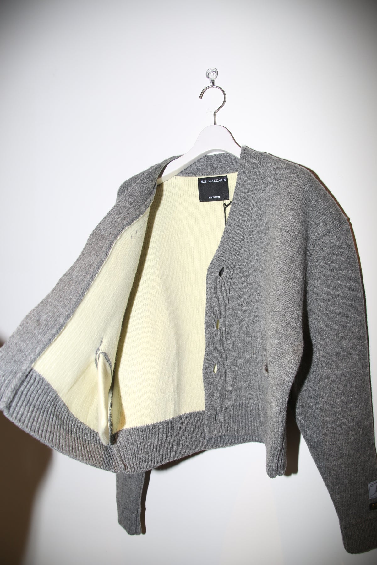 B.B. WALLACE / WYLIE SHETLAND HEAVY CARDIGAN IN FLANNEL GREY