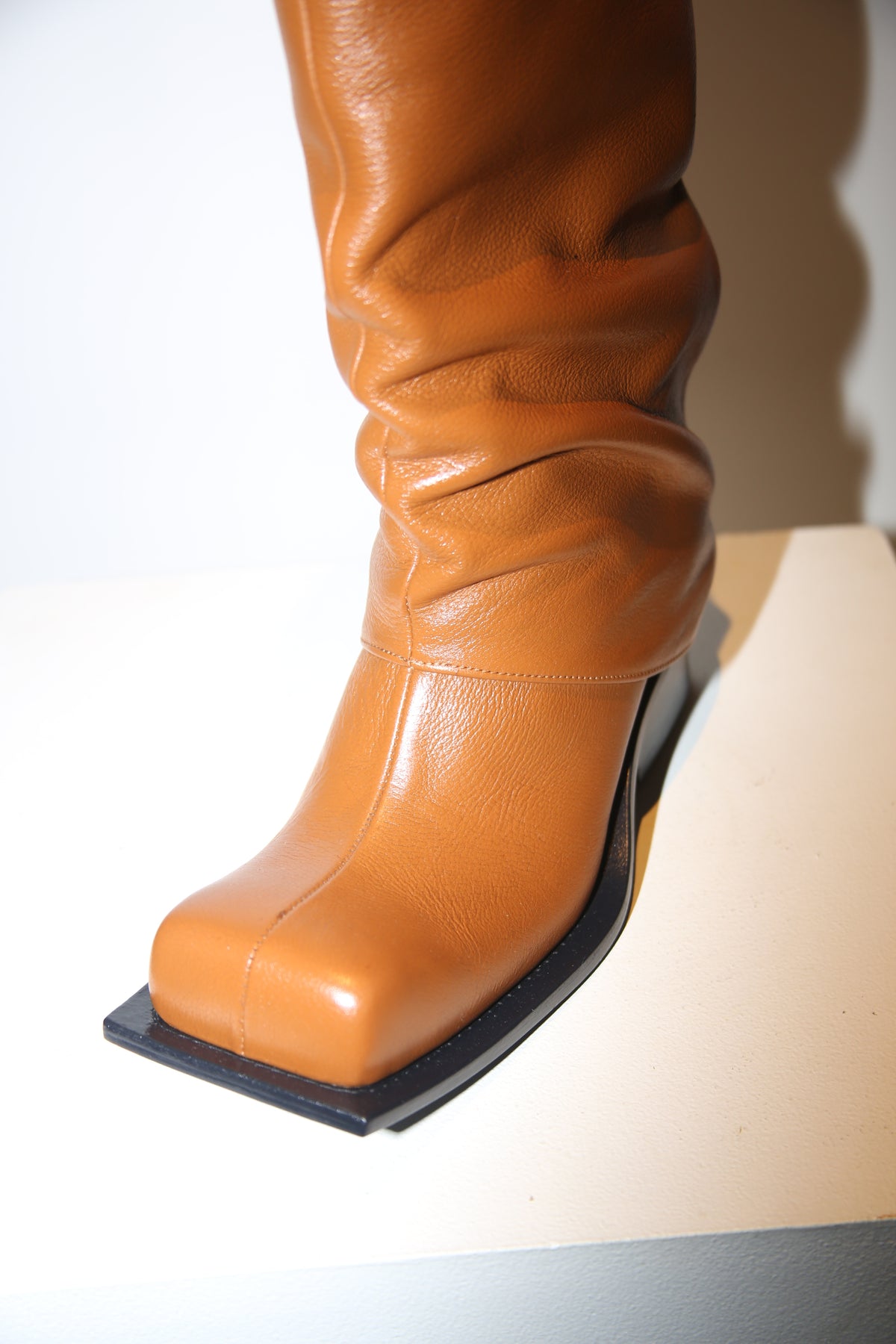 FIDAN NOVRUZOVA / HAVVA CHUNKY HEEL TROUSER BOOTS IN COGNAC