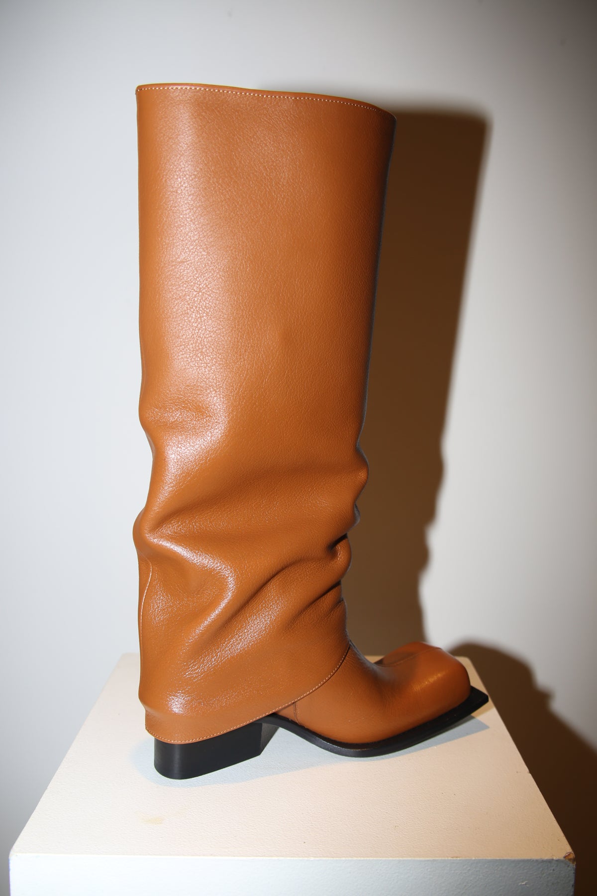 FIDAN NOVRUZOVA / HAVVA CHUNKY HEEL TROUSER BOOTS IN COGNAC