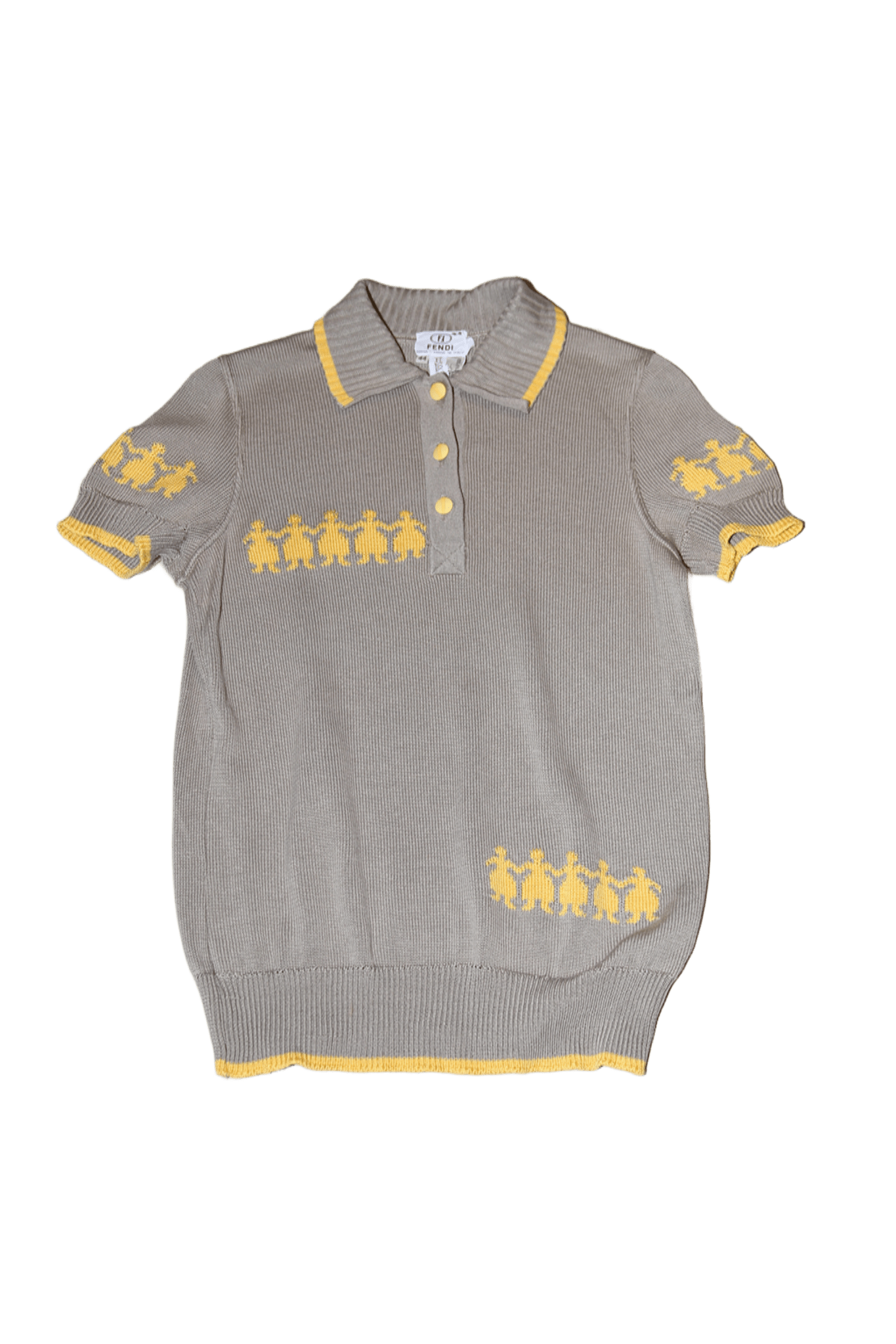 1970 FENDI / FILOSCOZIA COTTON KNIT POLO SHIRT WITH INTARSIA