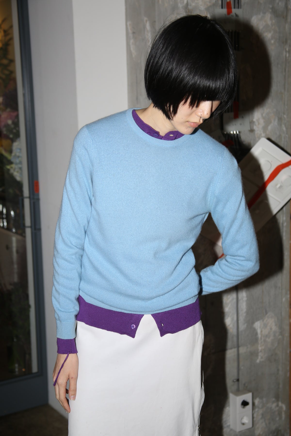 1980 BALLANTYNE / CREW NECK CASHMERE KNIT SWEATER IN LIGHT BLUE